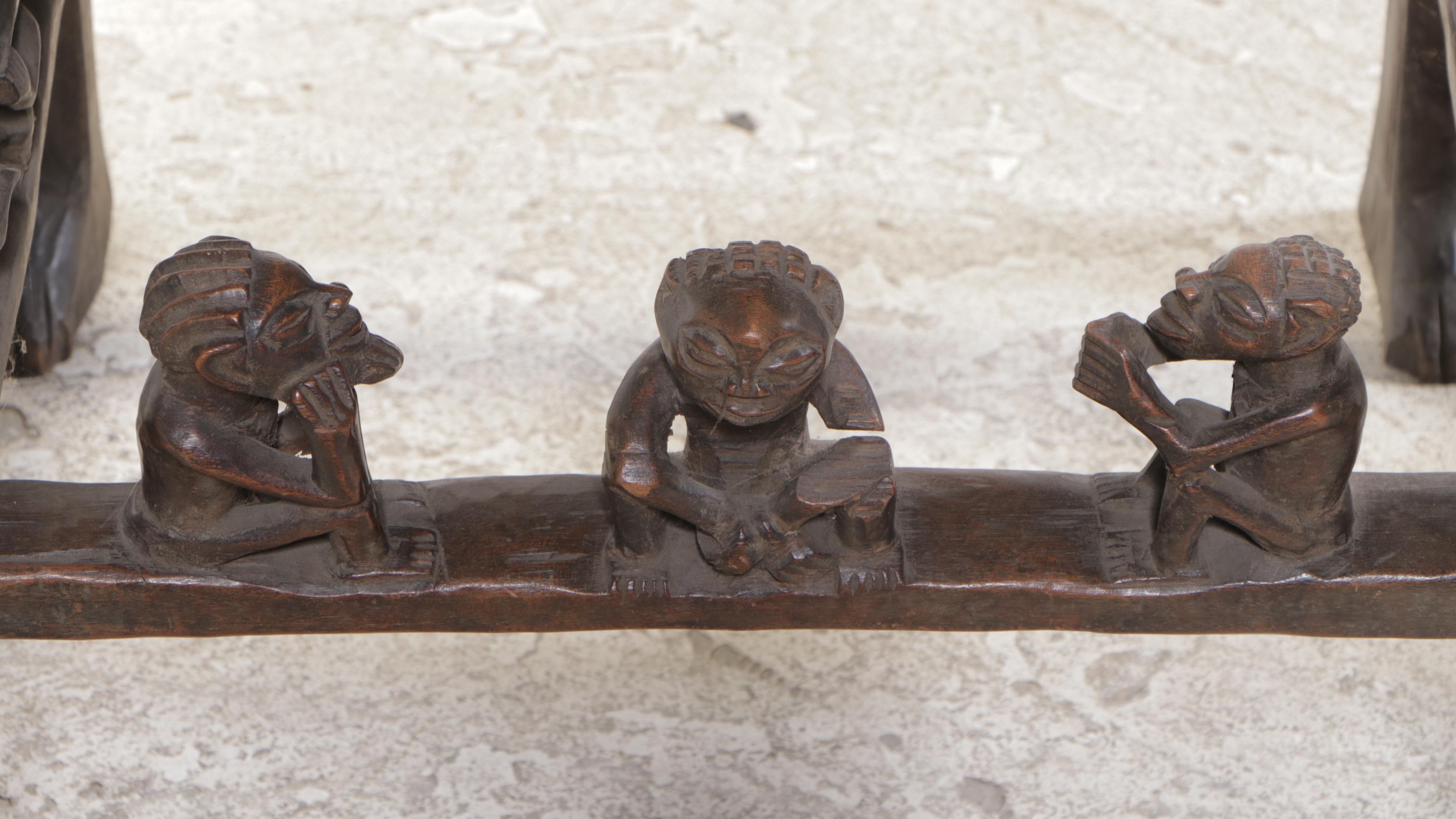 Chokwe Metal-Tacked and Carved Wooden Ngundja Chair, Mid-20th Century