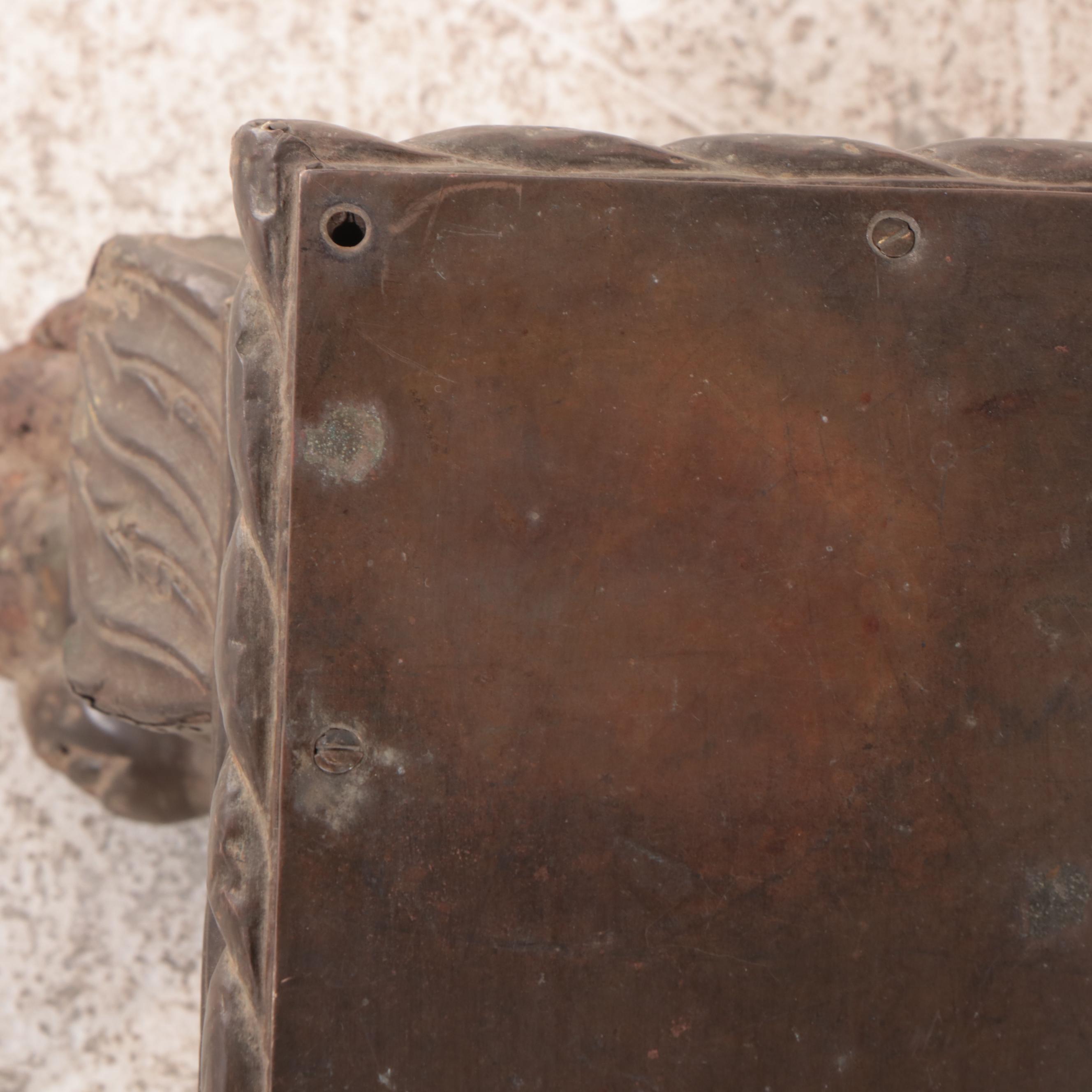 Indian Gujarati Brass Clad and Carved Wood Low Table, Early 20th Century