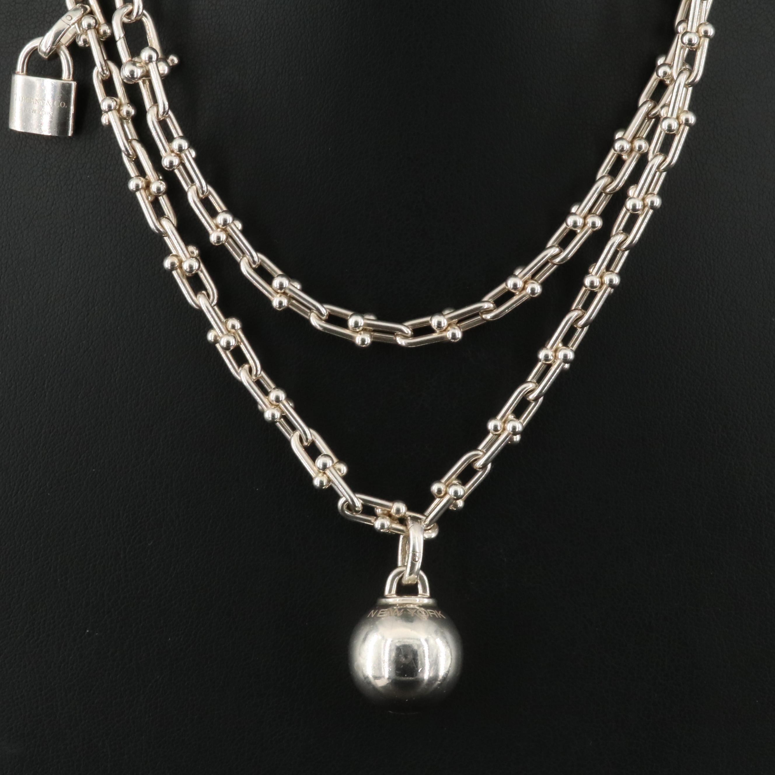 Tiffany & Co. "Hardware" Ball Sterling Wrap Necklace with Lock Charm
