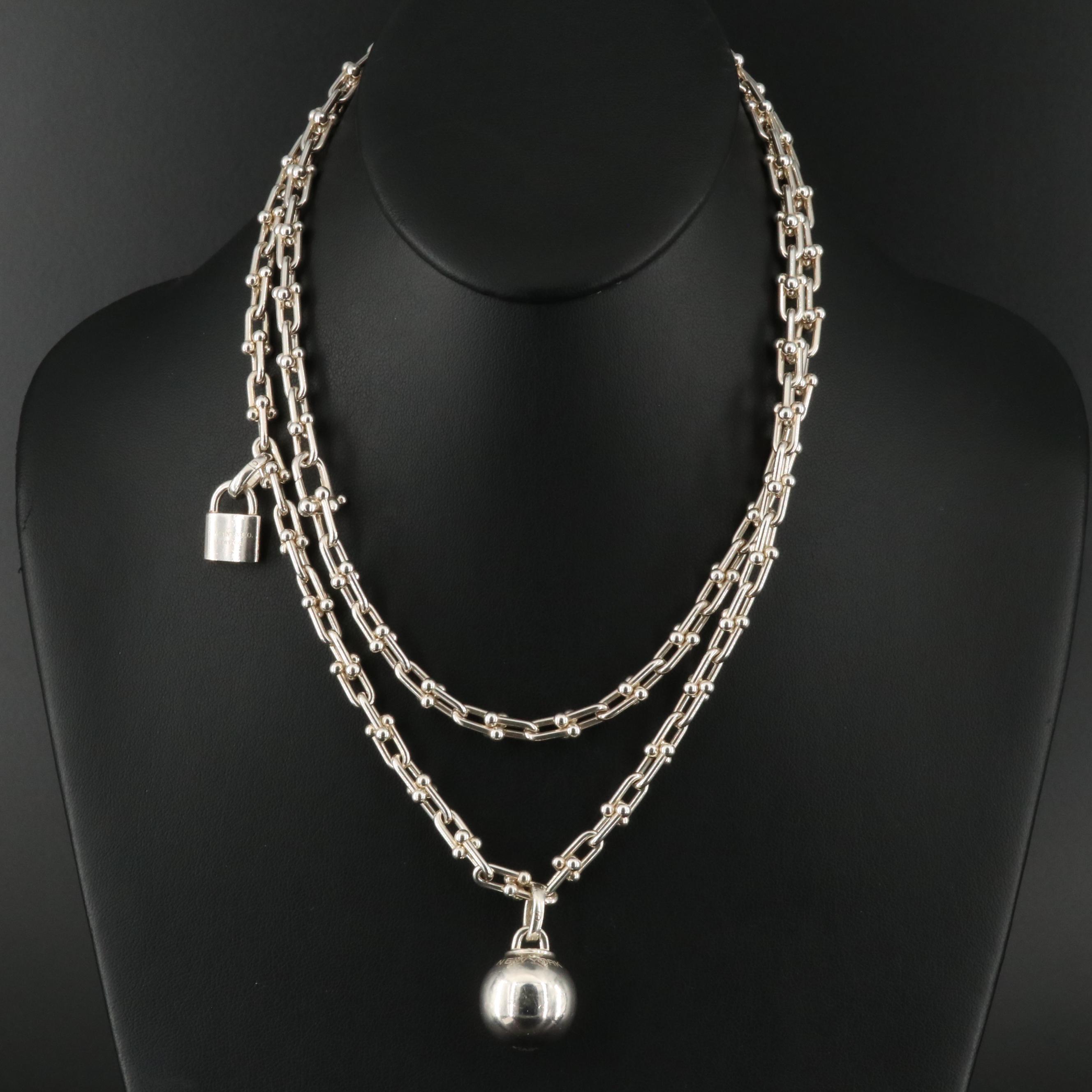 Tiffany & Co. "Hardware" Ball Sterling Wrap Necklace with Lock Charm