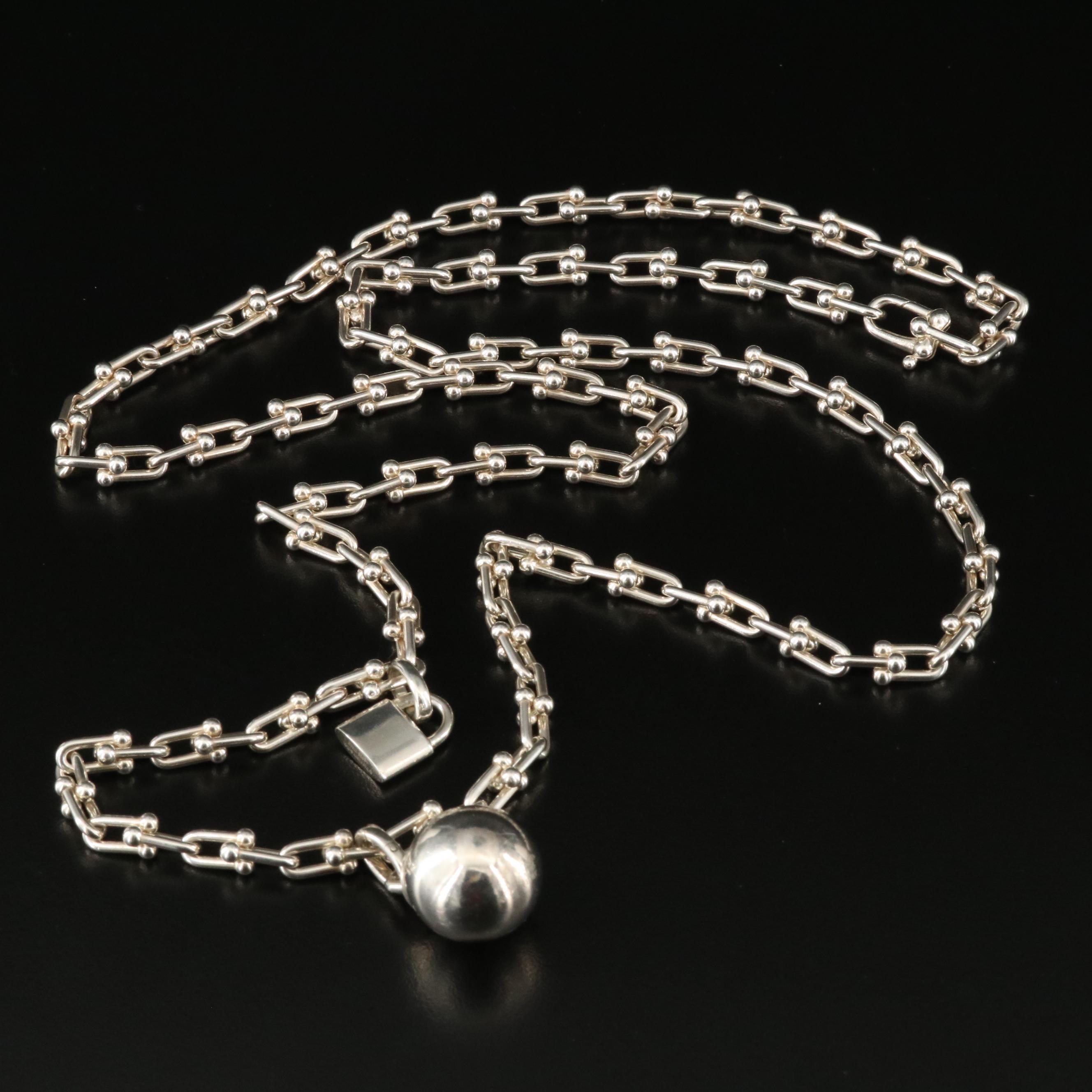 Tiffany & Co. "Hardware" Ball Sterling Wrap Necklace with Lock Charm