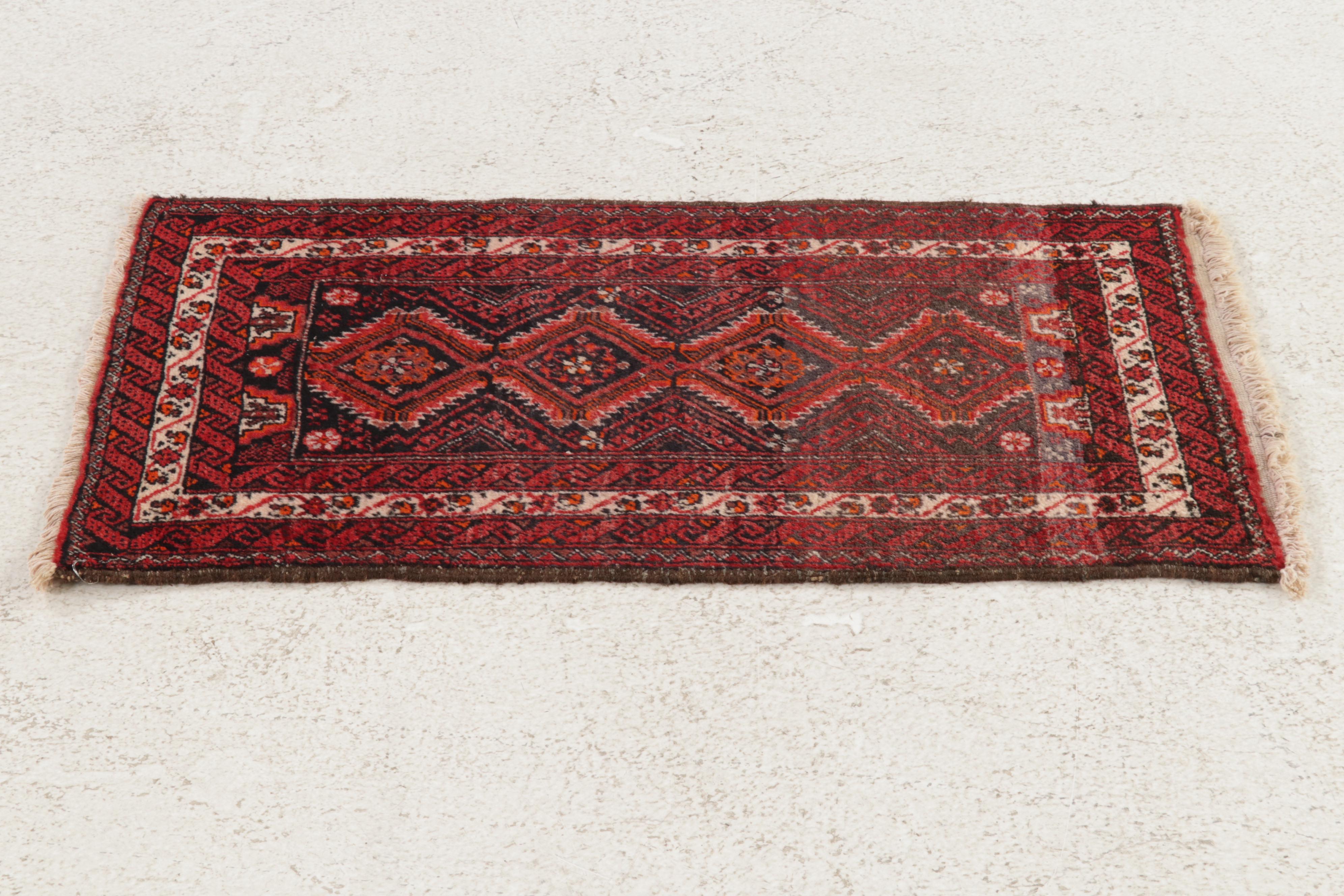 1'8 x 3' Hand-Knotted Persian Baluch Rug, 1920s