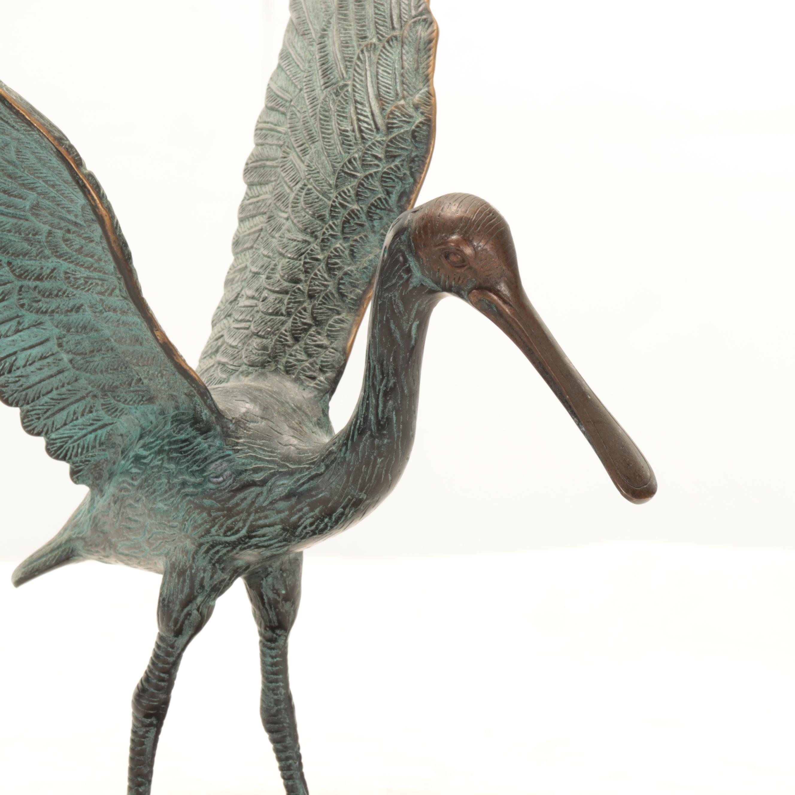 SPI Patinated Bronze Spoon Bill Bird Statuette