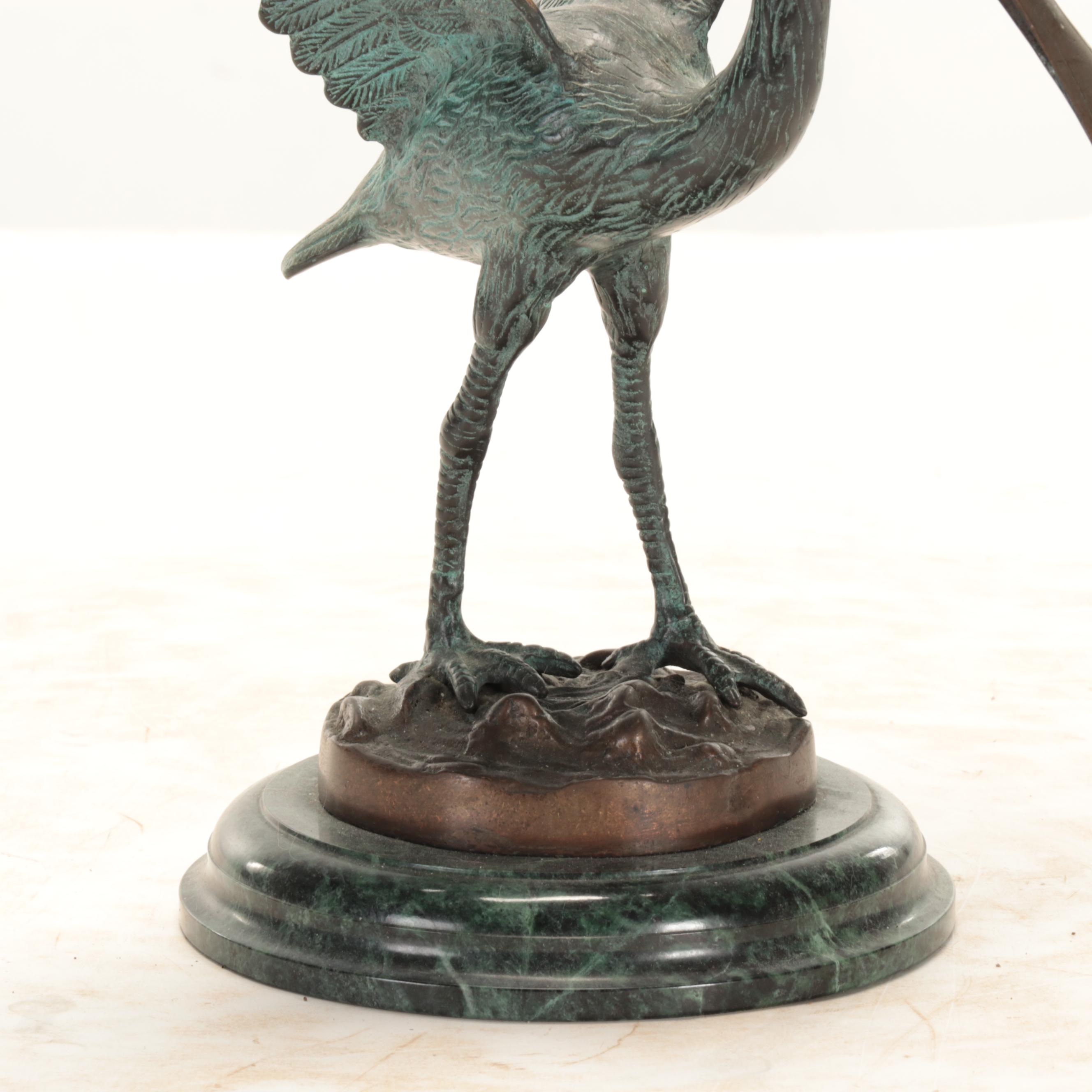 SPI Patinated Bronze Spoon Bill Bird Statuette