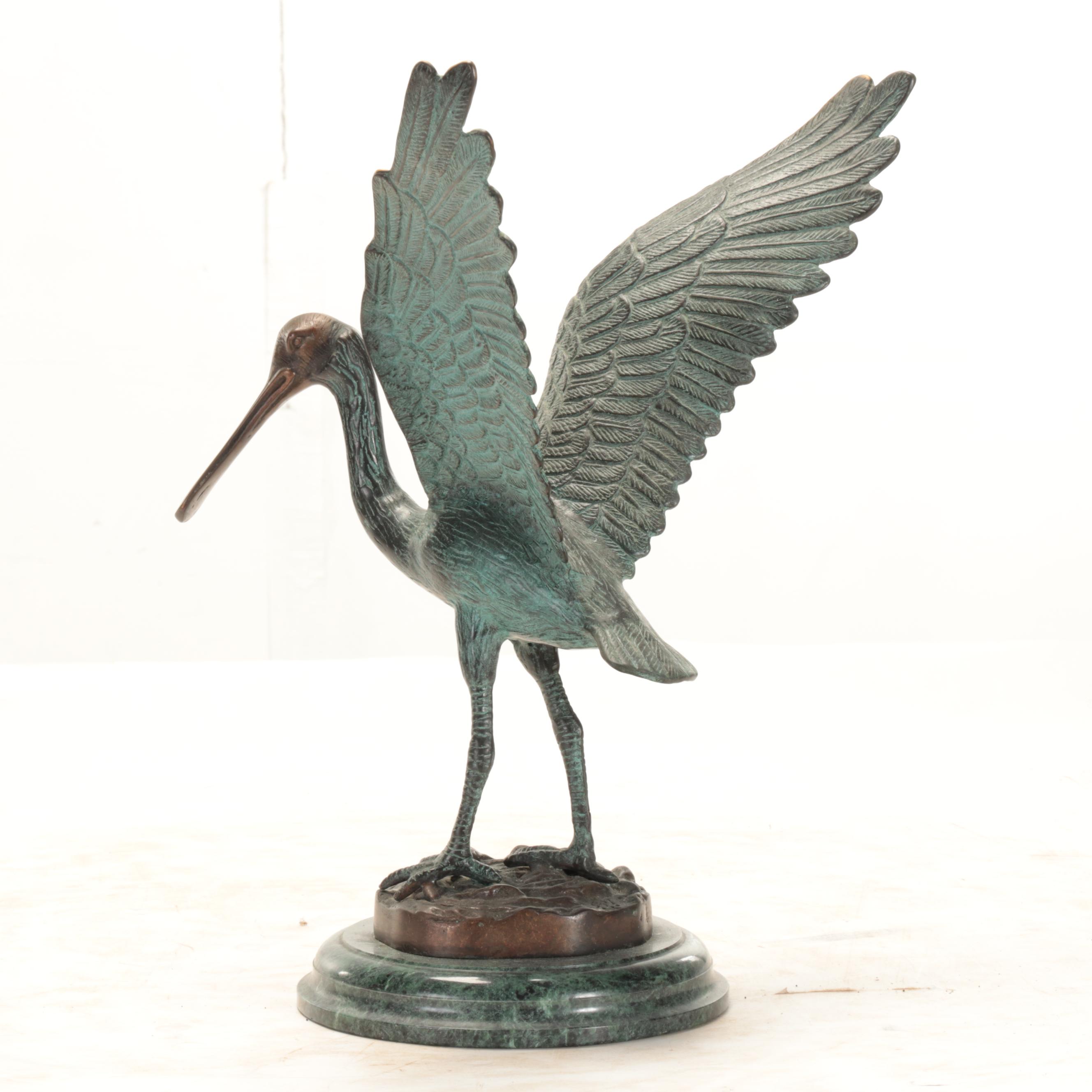 SPI Patinated Bronze Spoon Bill Bird Statuette
