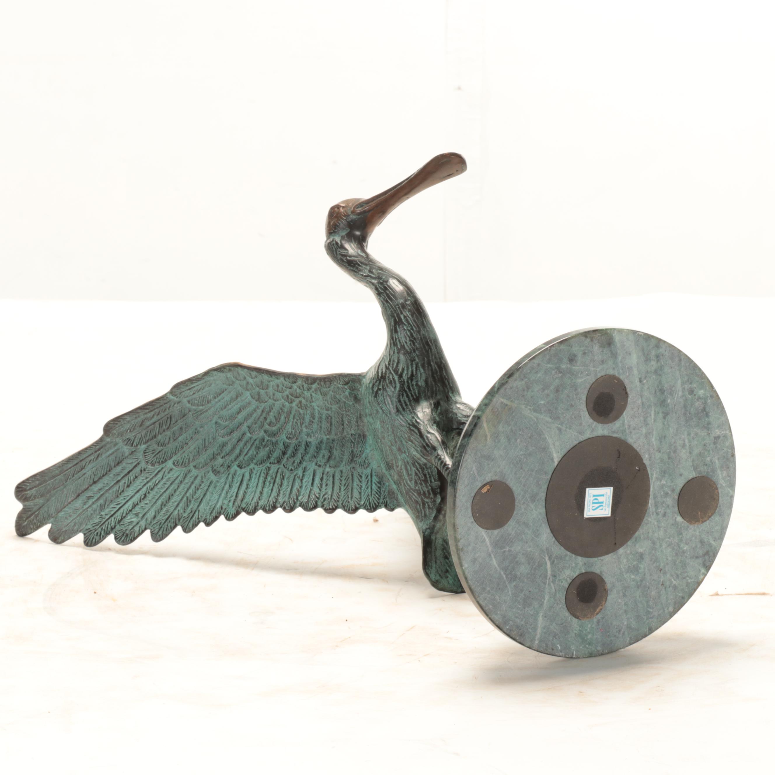 SPI Patinated Bronze Spoon Bill Bird Statuette