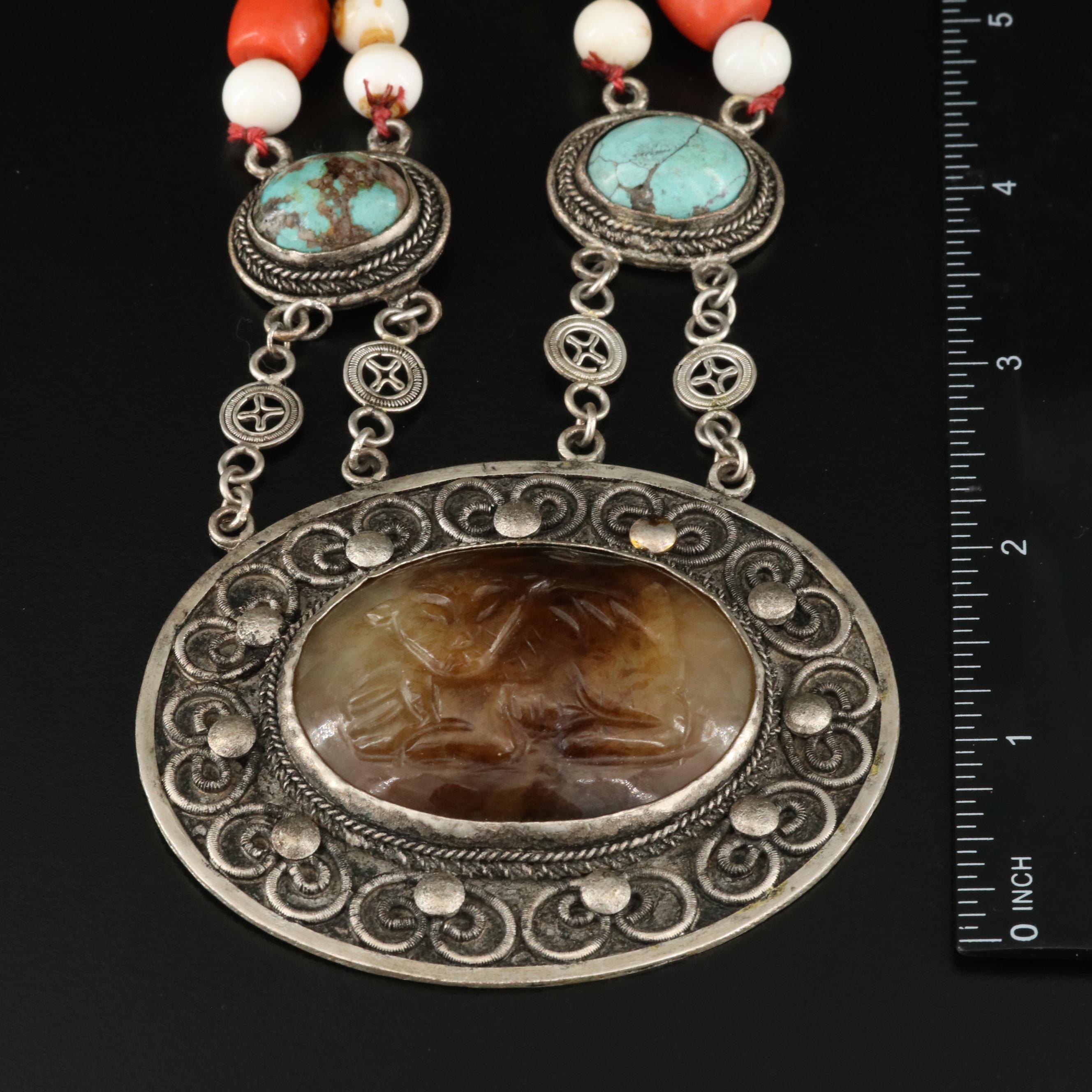 Necklace Including Bone, Turquoise and Faux Coral