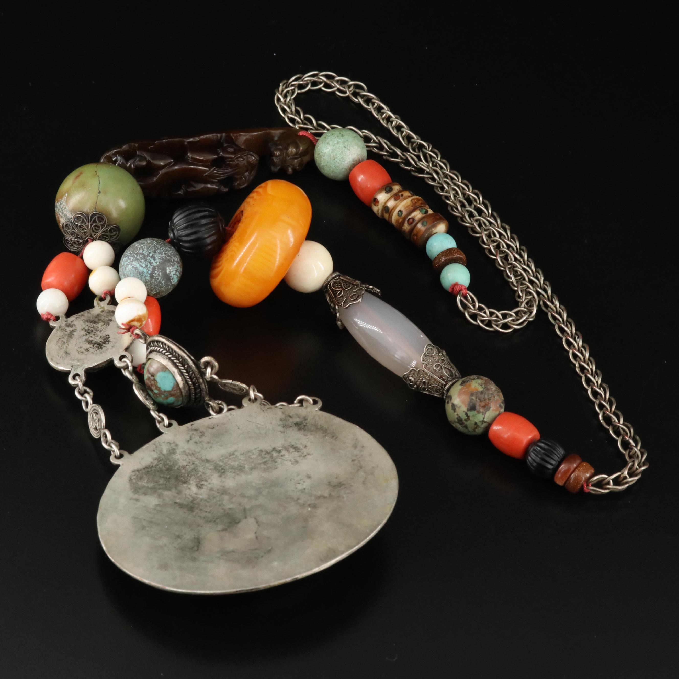 Necklace Including Bone, Turquoise and Faux Coral