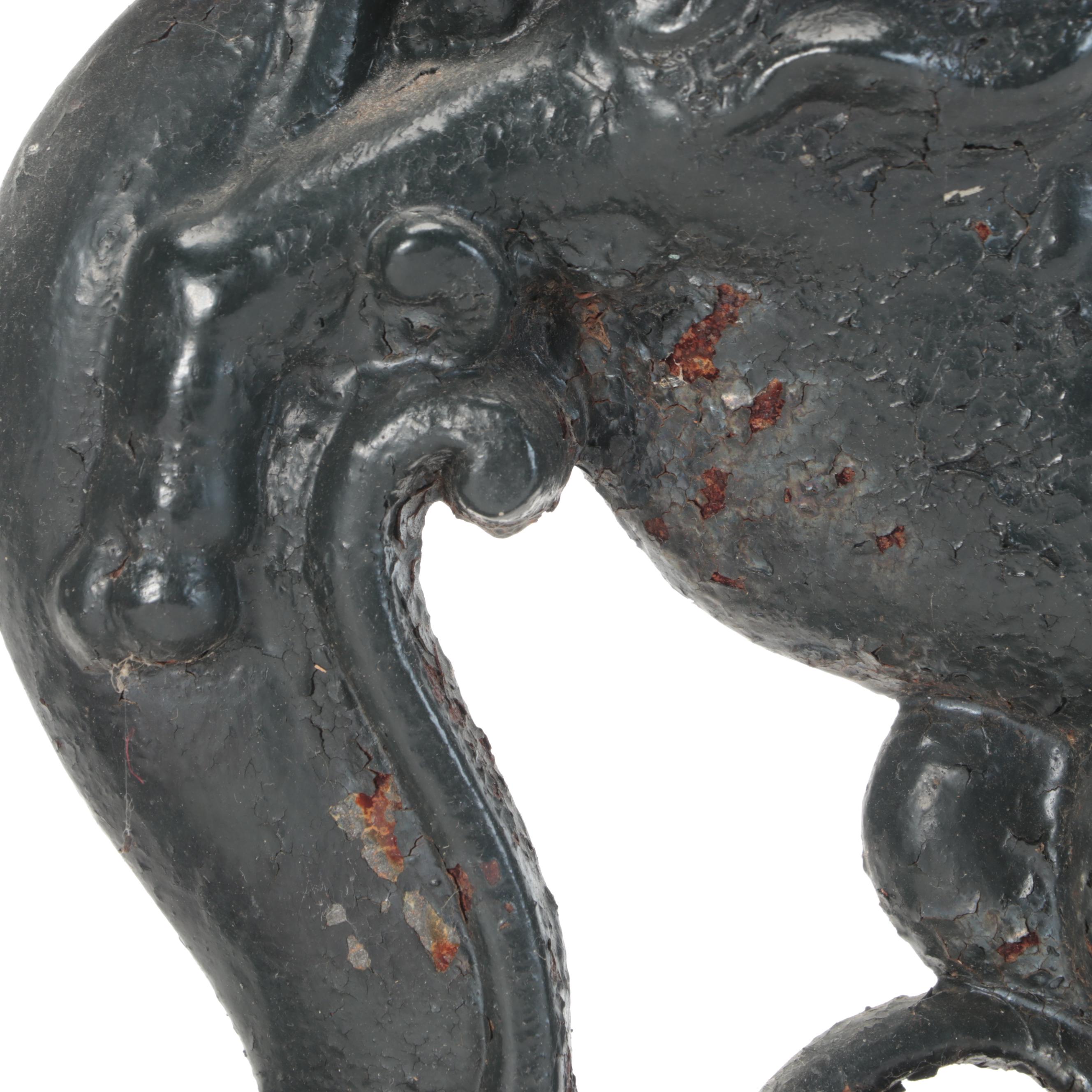 Georgian Style Heraldic Lion Painted Cast Iron Fire Dogs, Late 19th Century