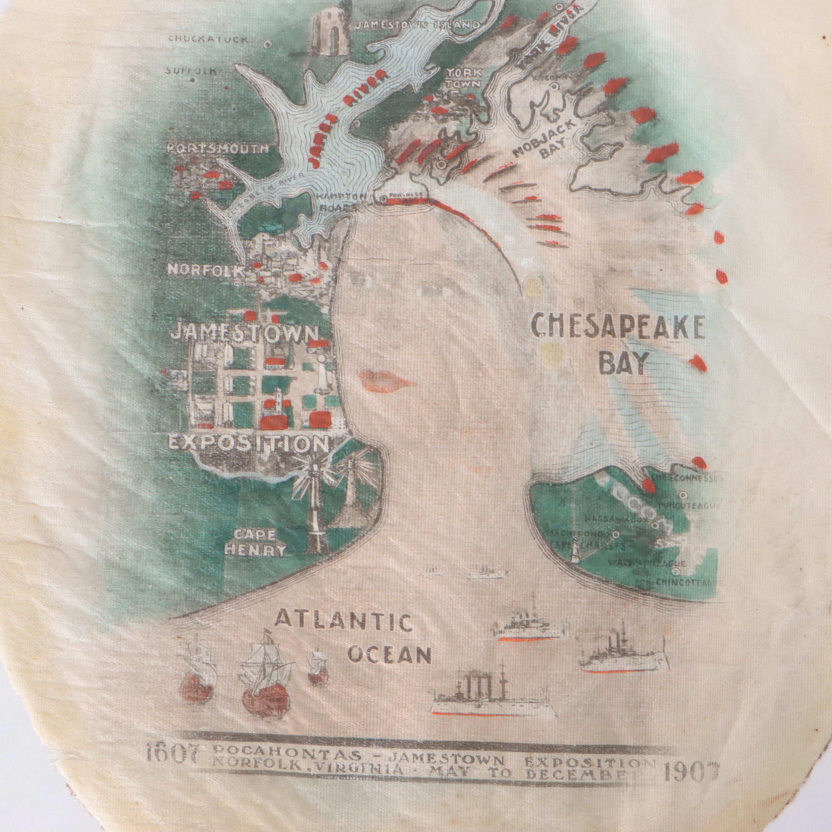 Jamestown Expedition Hand-Colored Lithograph Map of Chesapeake Bay