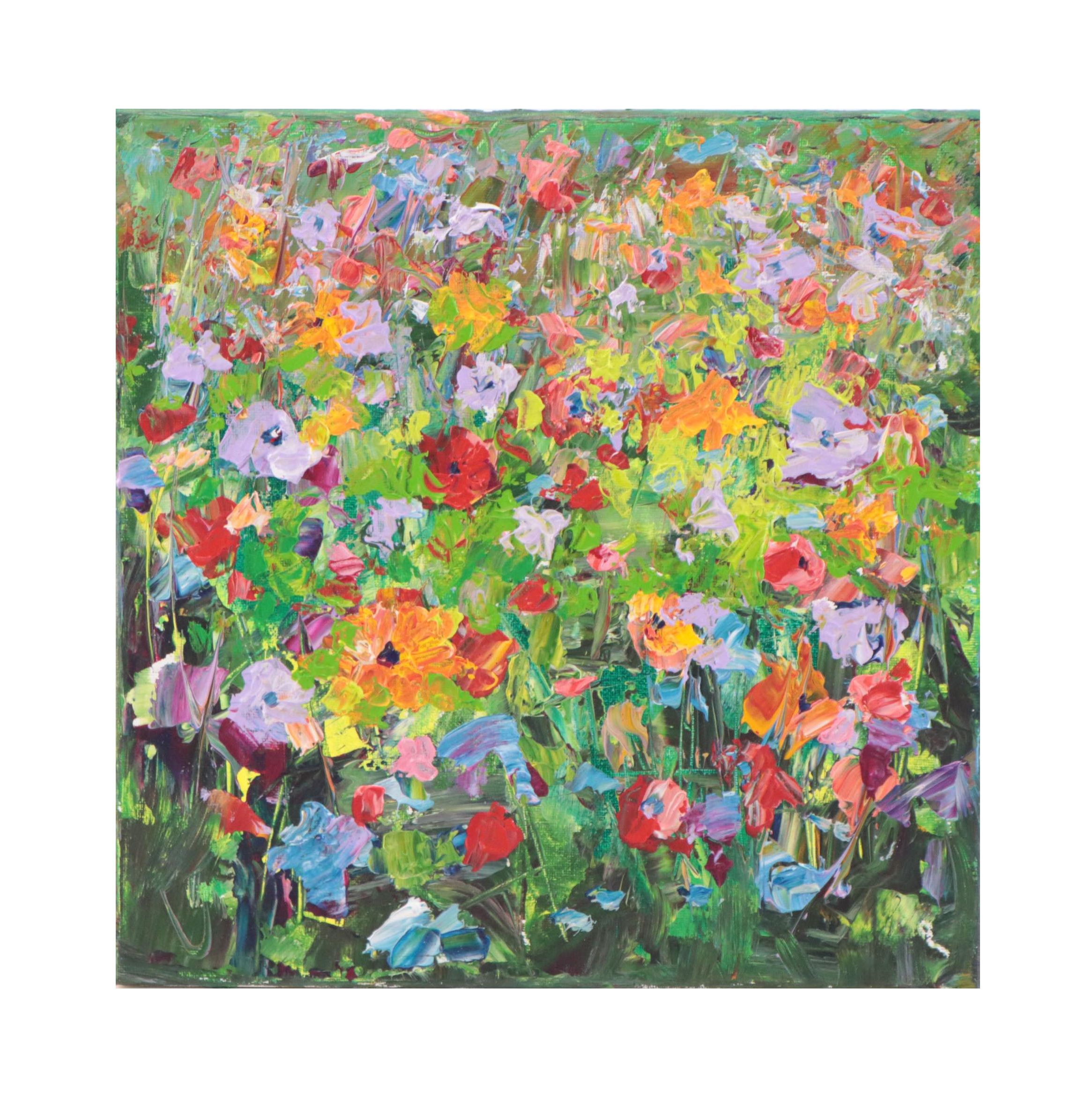 Amelia Colne Floral Acrylic Painting, 21st Century