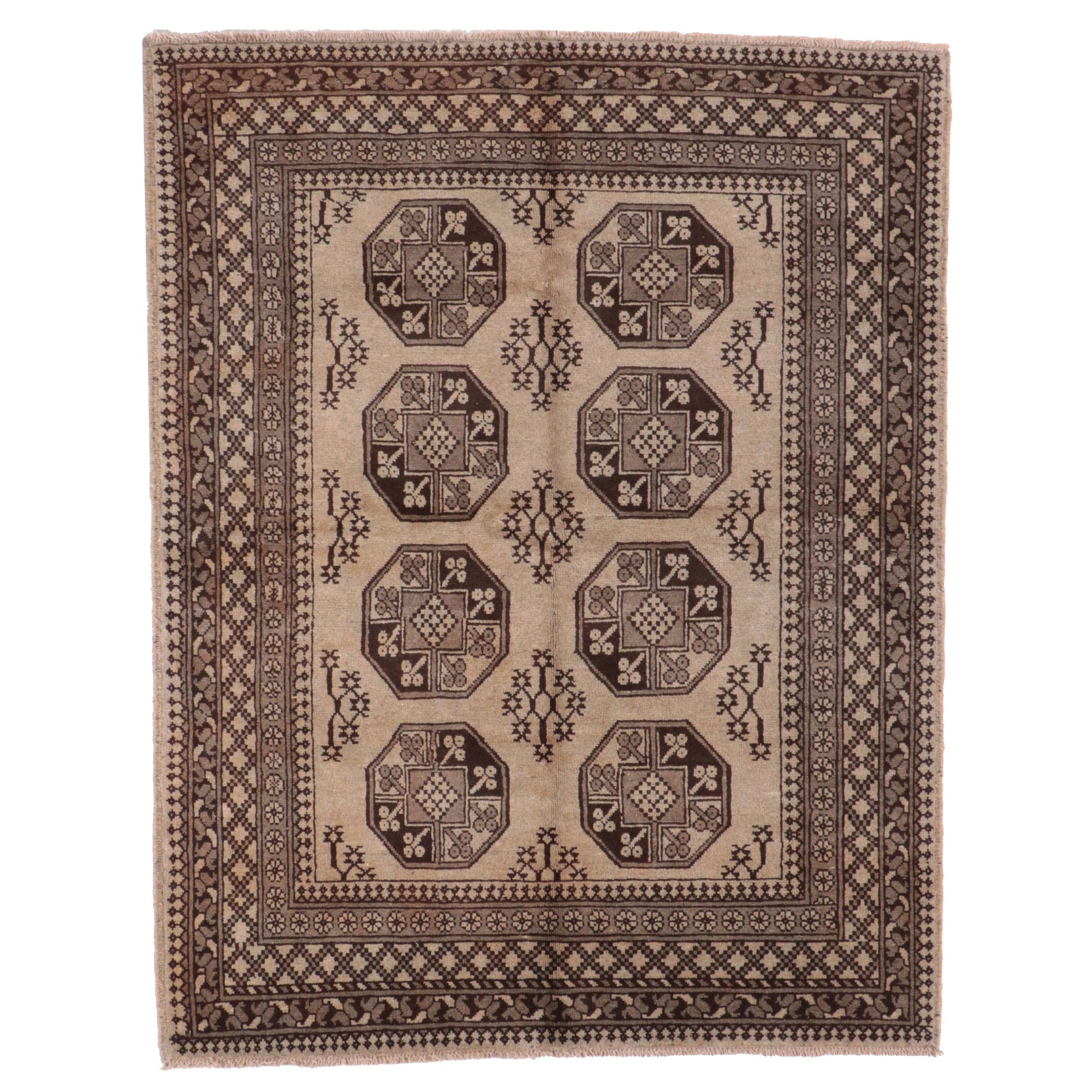 4'11 x 6'6 Hand-Knotted Afghan "Elephant Foot' Gul Accent Rug