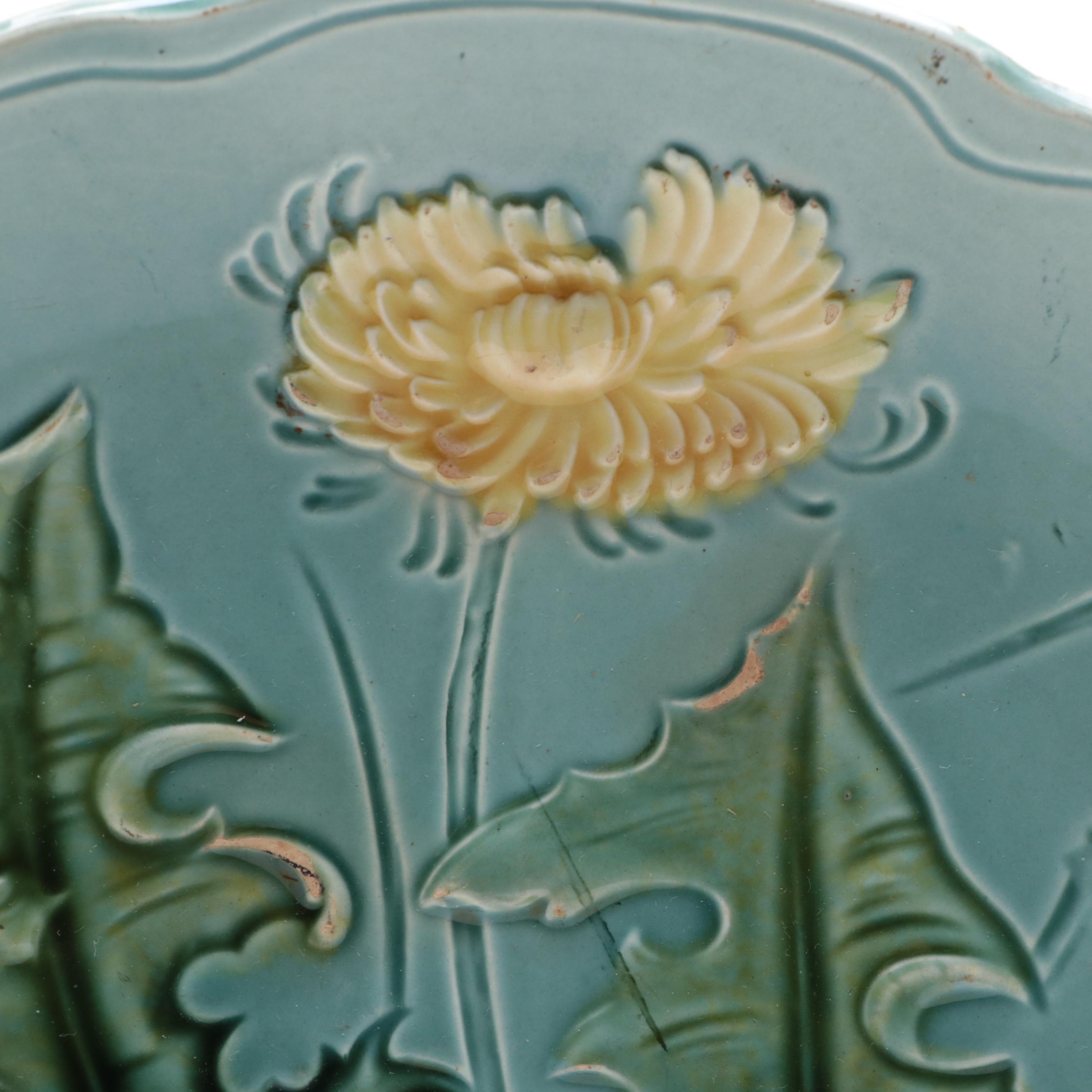 Zell German Majolica Dandelion Plate, Late 19th to Early 20th Century