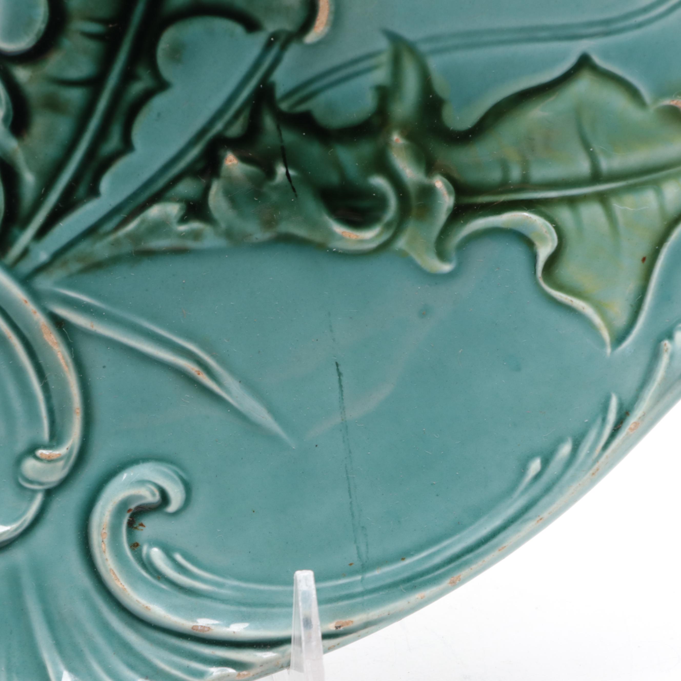 Zell German Majolica Dandelion Plate, Late 19th to Early 20th Century