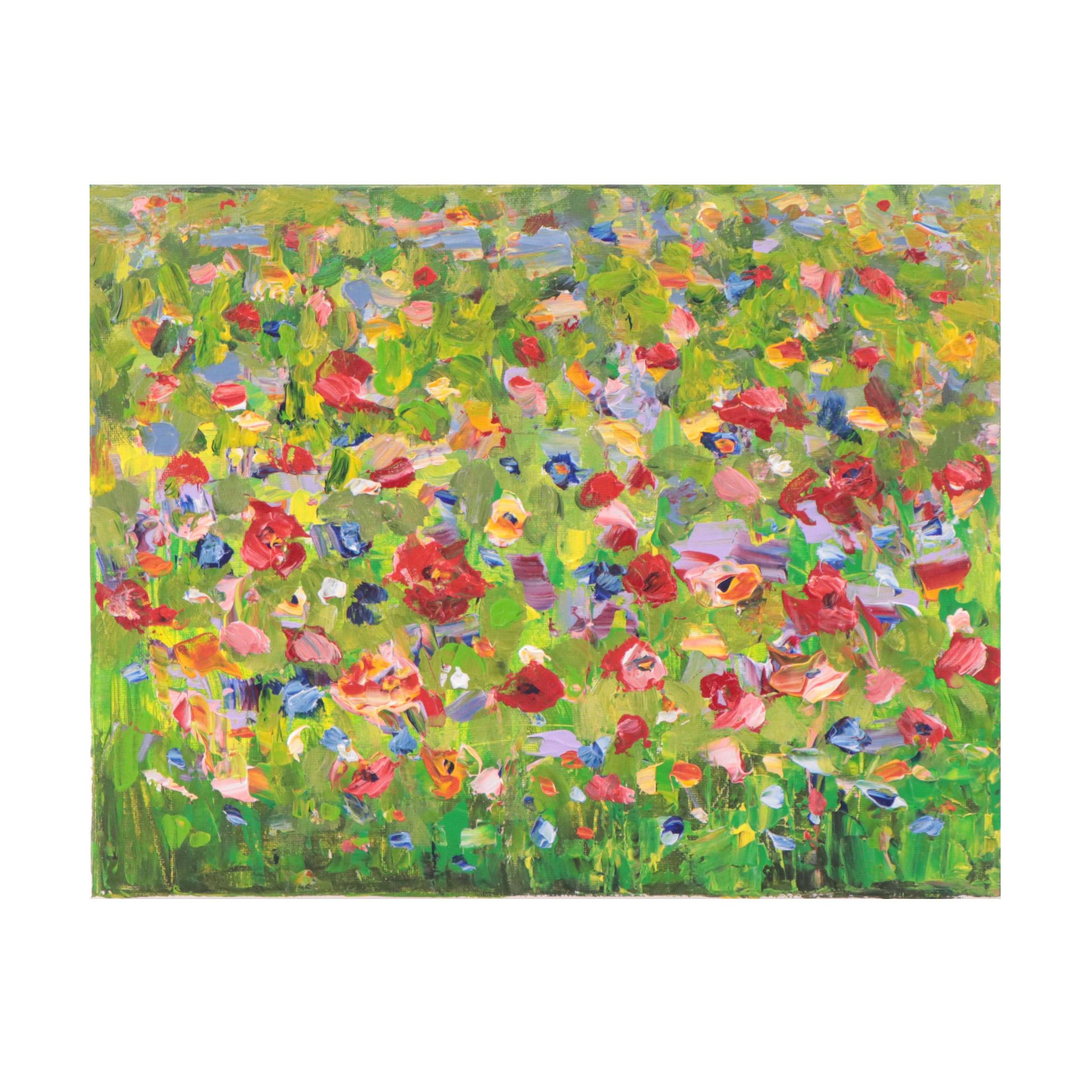 Amelia Colne Floral Acrylic Painting, 21st Century