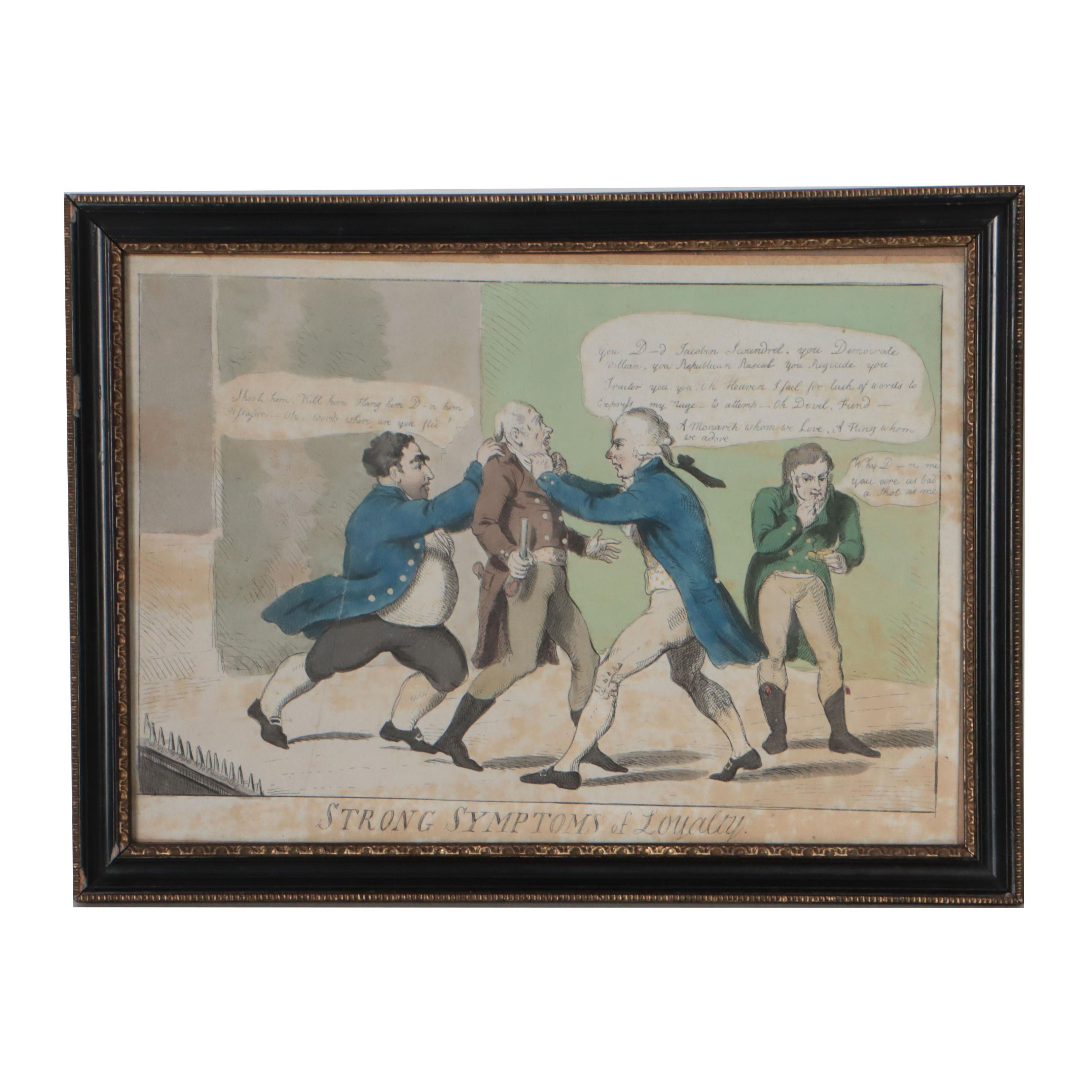 Hand-Colored Lithograph After Richard Sheridan "Strong Symptoms of Loyalty"