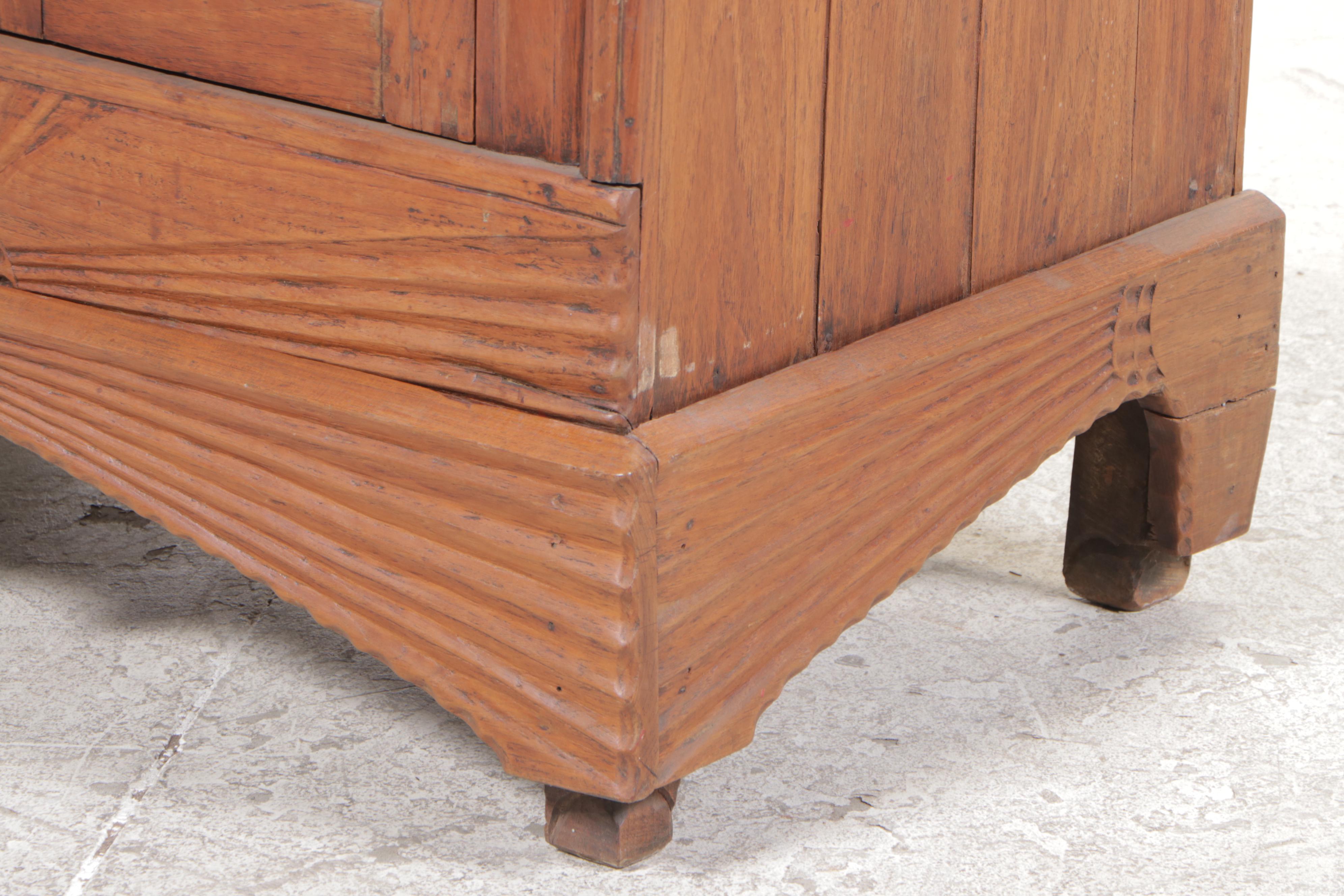 Burmese Art Deco Carved Teak Side Cabinet, Early 20th Century