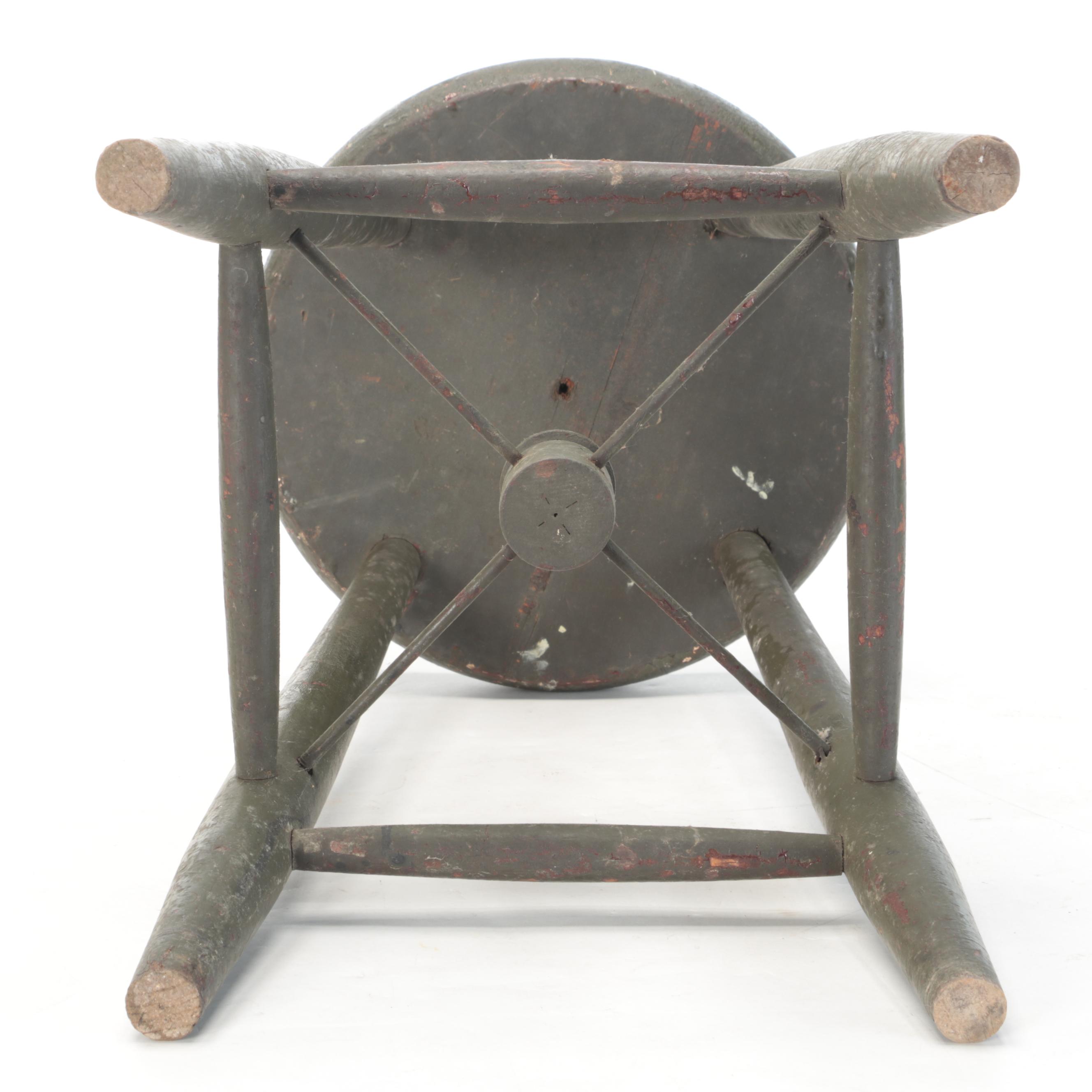 Pine and Cast Iron Shoe Shine Stands with Painted Wood Stool