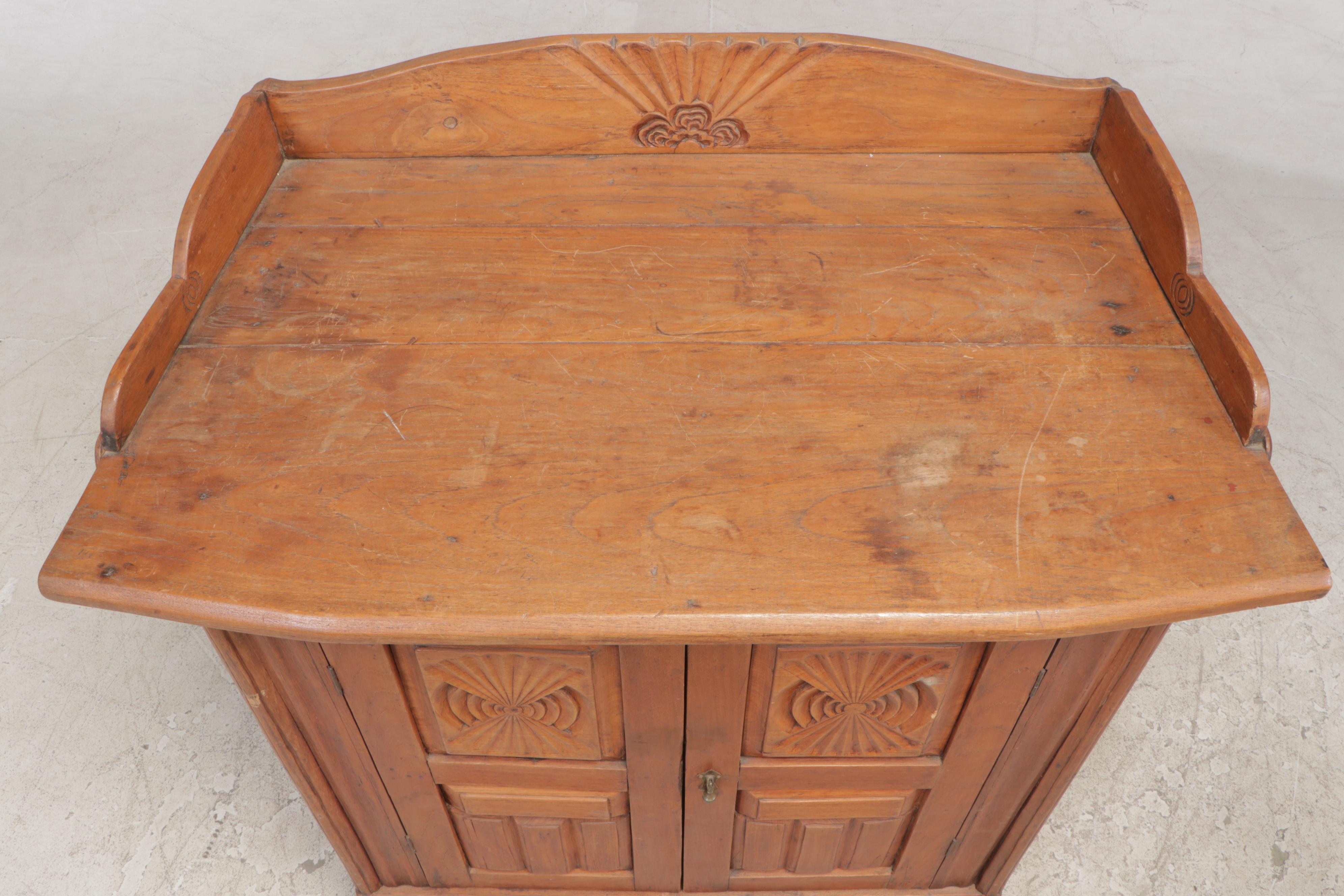 Burmese Art Deco Carved Teak Side Cabinet, Early 20th Century
