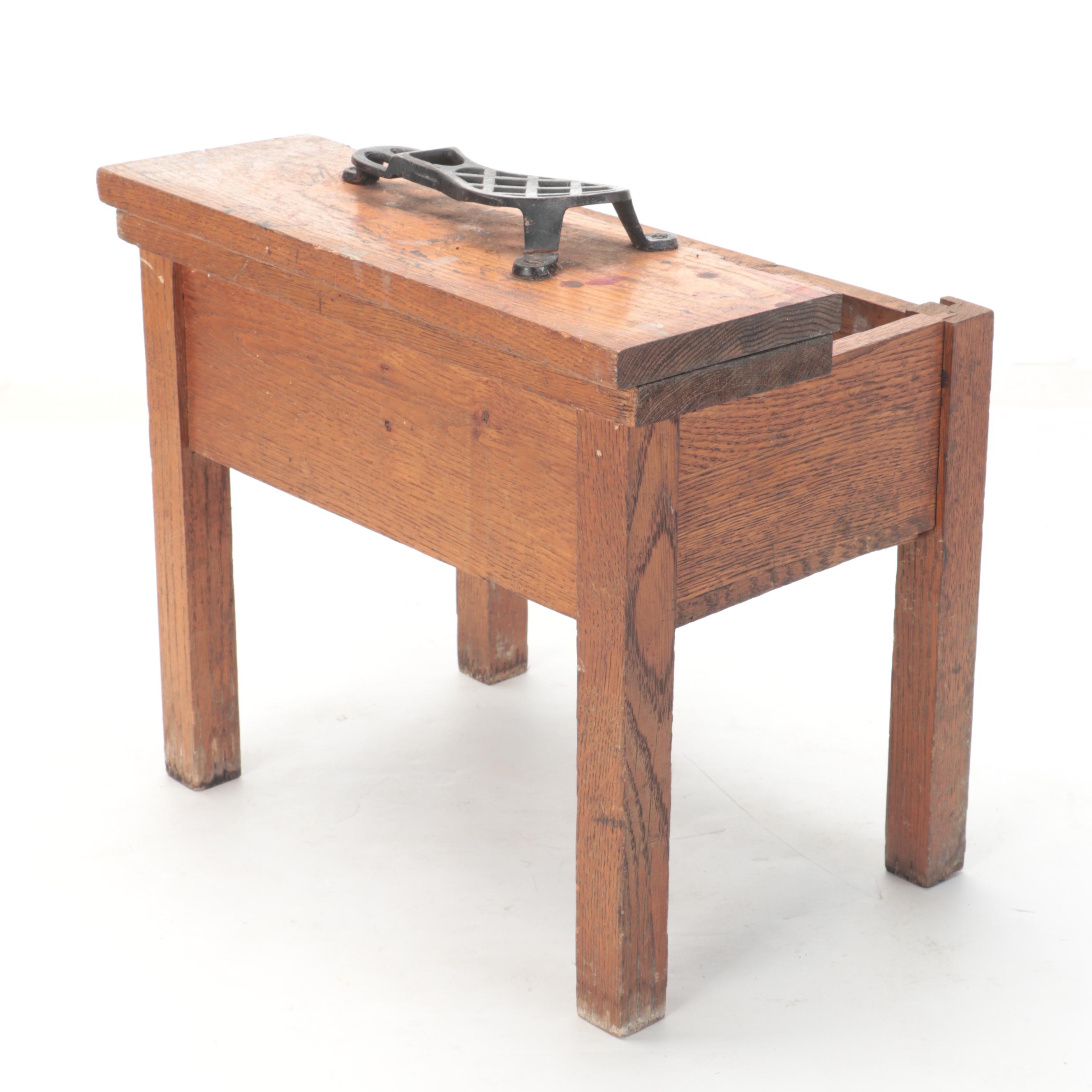 Pine and Cast Iron Shoe Shine Stands with Painted Wood Stool
