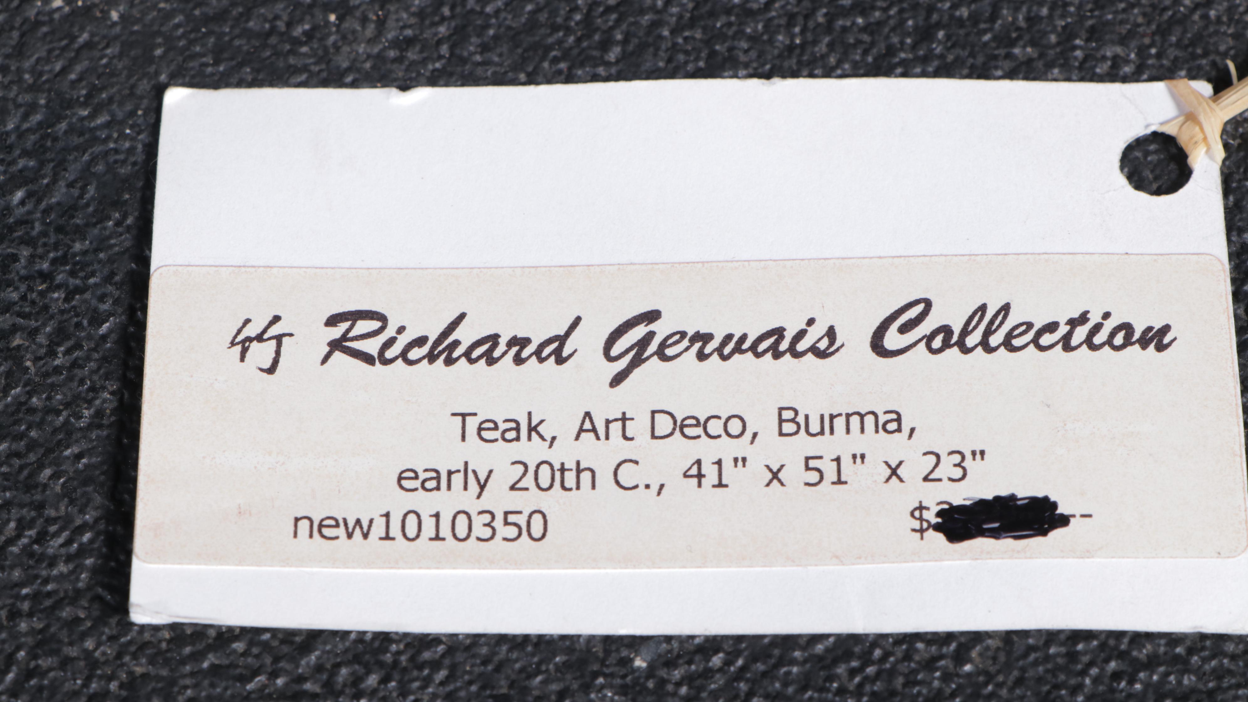 Burmese Art Deco Carved Teak Side Cabinet, Early 20th Century