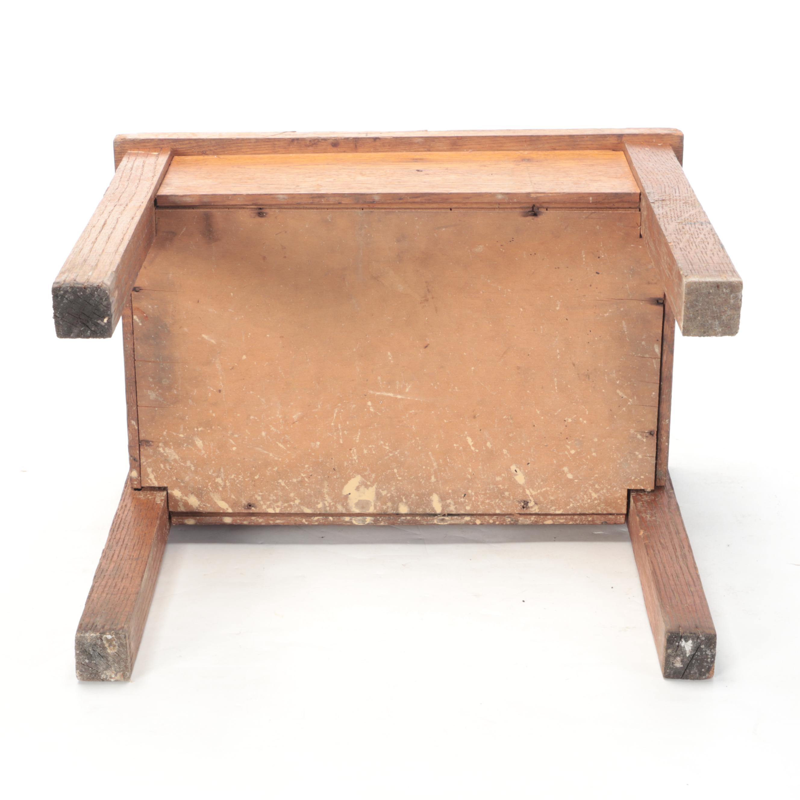 Pine and Cast Iron Shoe Shine Stands with Painted Wood Stool