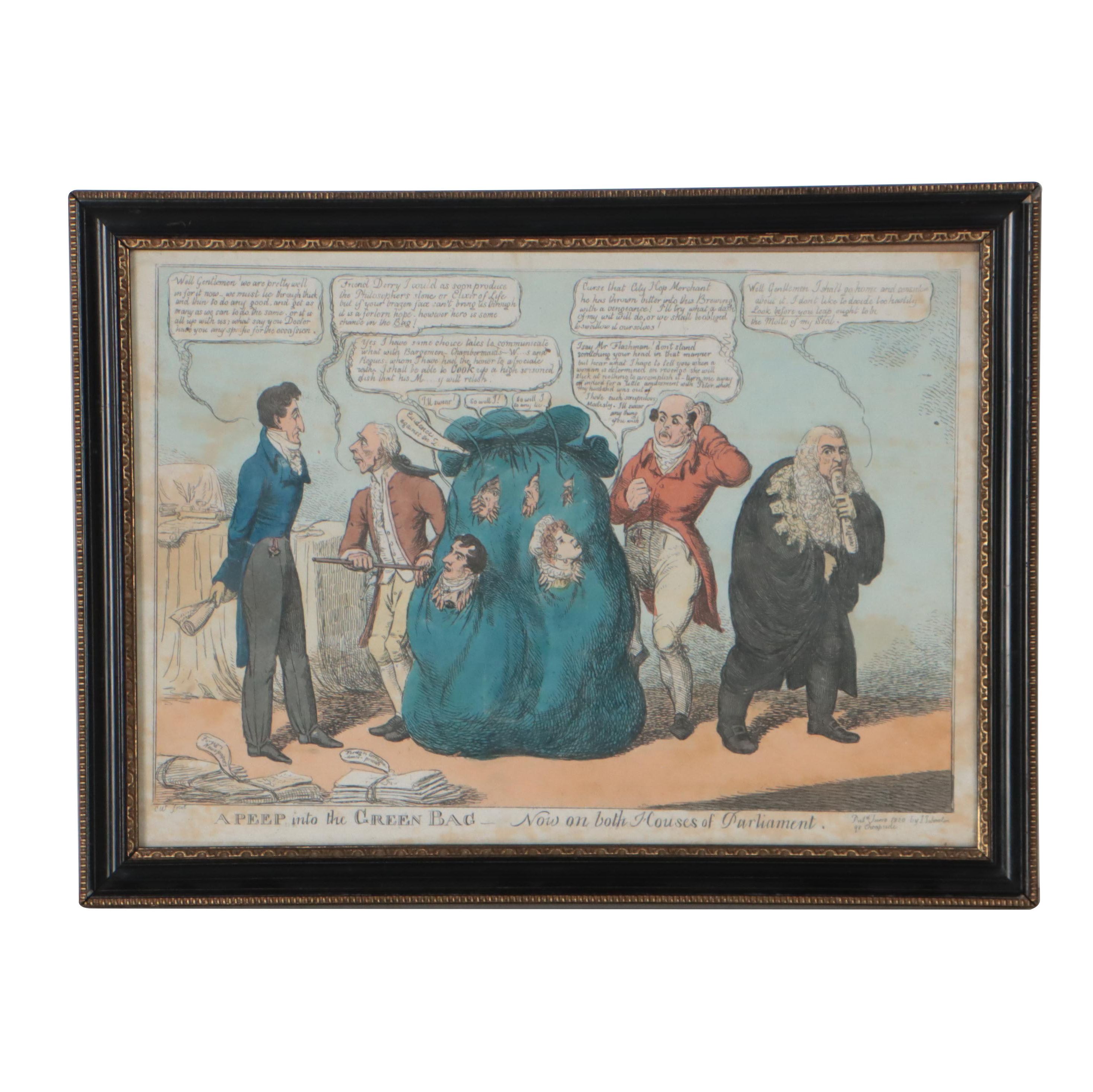 Hand-Colored Lithograph After Charles Williams of Political Cartoon