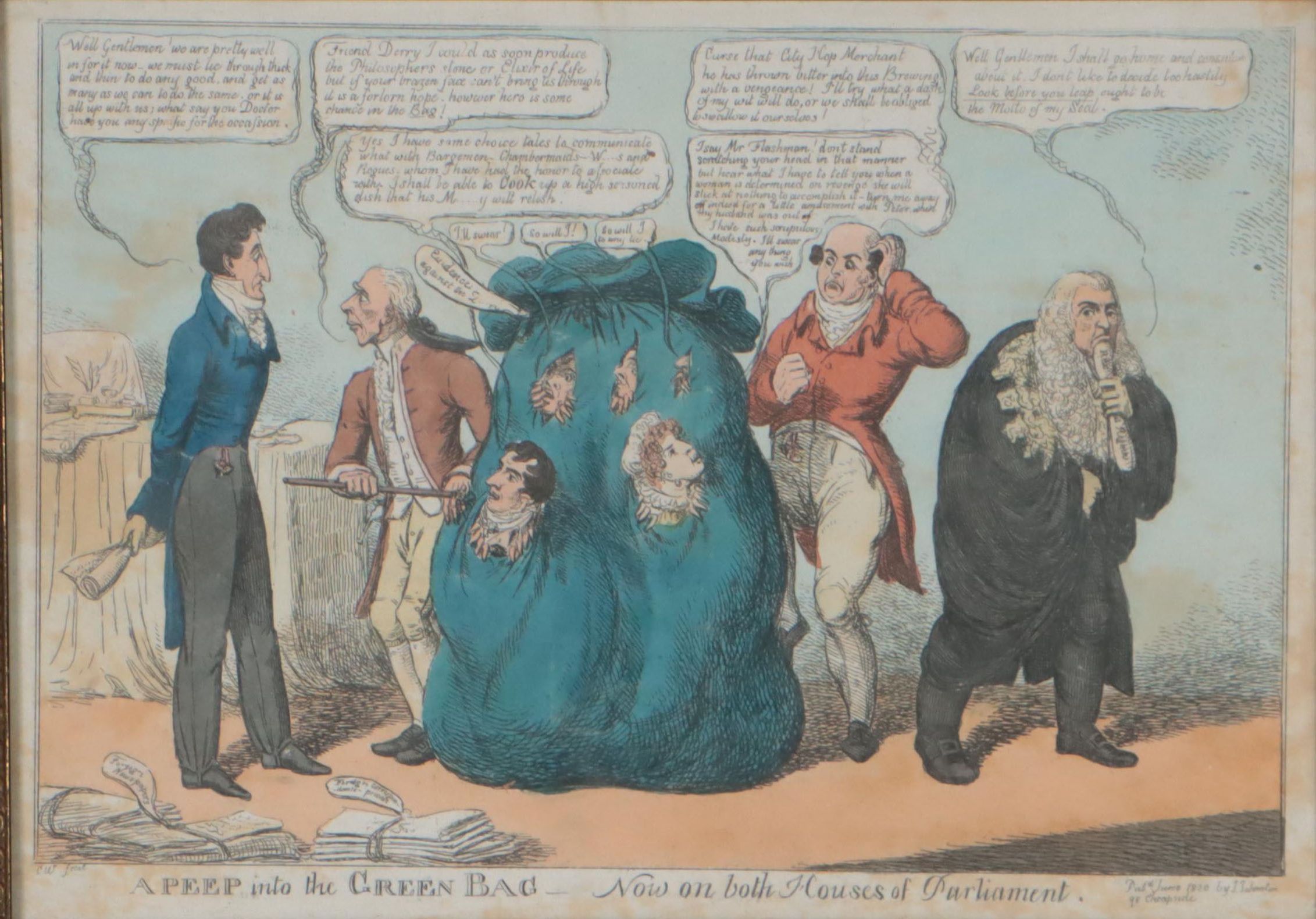 Hand-Colored Lithograph After Charles Williams of Political Cartoon