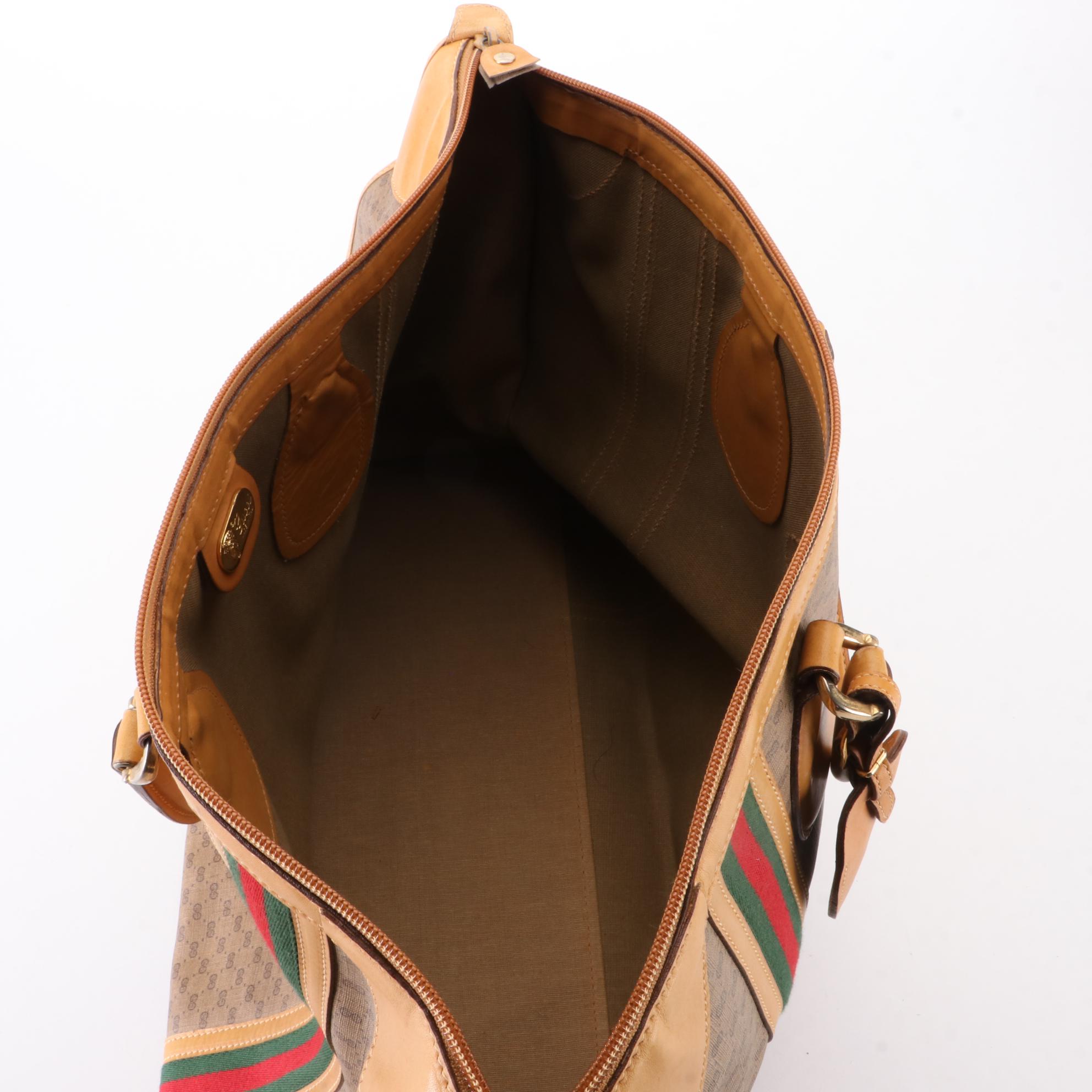 Gucci Web Travel Bag in Micro GG Canvas and Leather