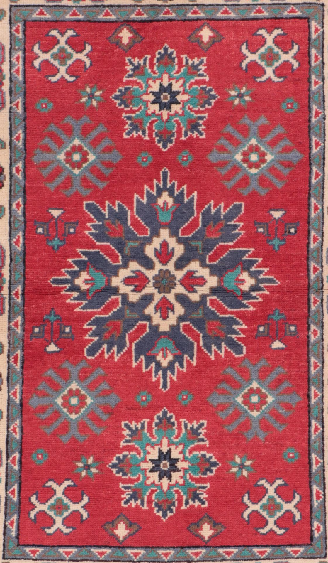 2'9 x 4'3 Hand-Knotted Afghan Kazak-Style Accent Rug