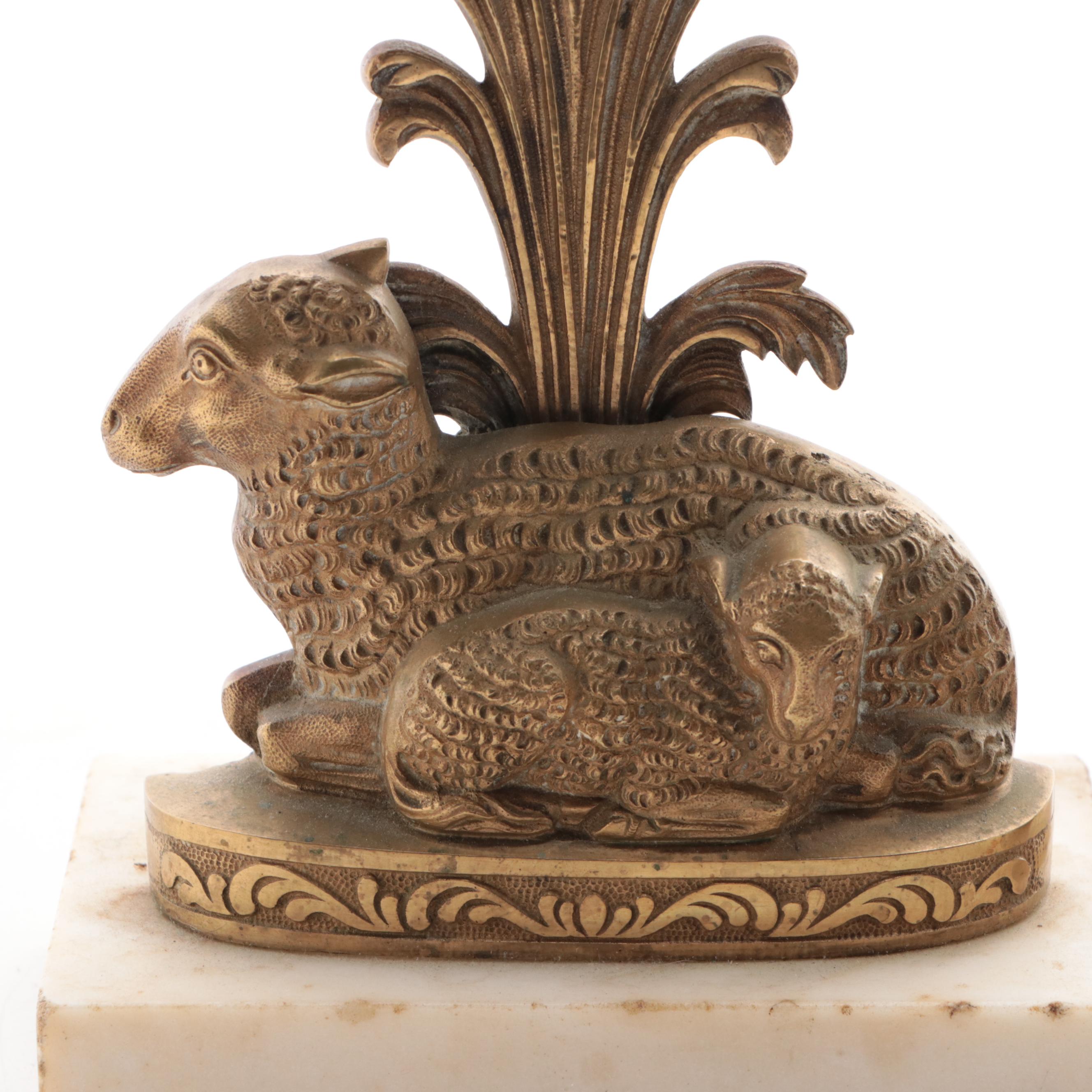 Victorian Gilt Cast Metal Ewe and Lamb Girandoles, Mid to Late 19th Century