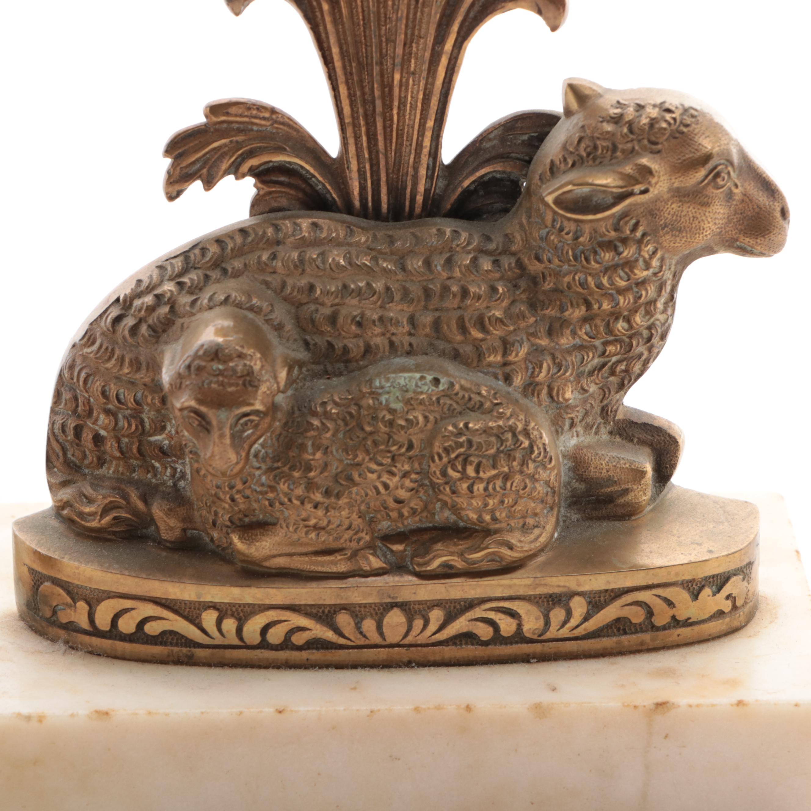 Victorian Gilt Cast Metal Ewe and Lamb Girandoles, Mid to Late 19th Century