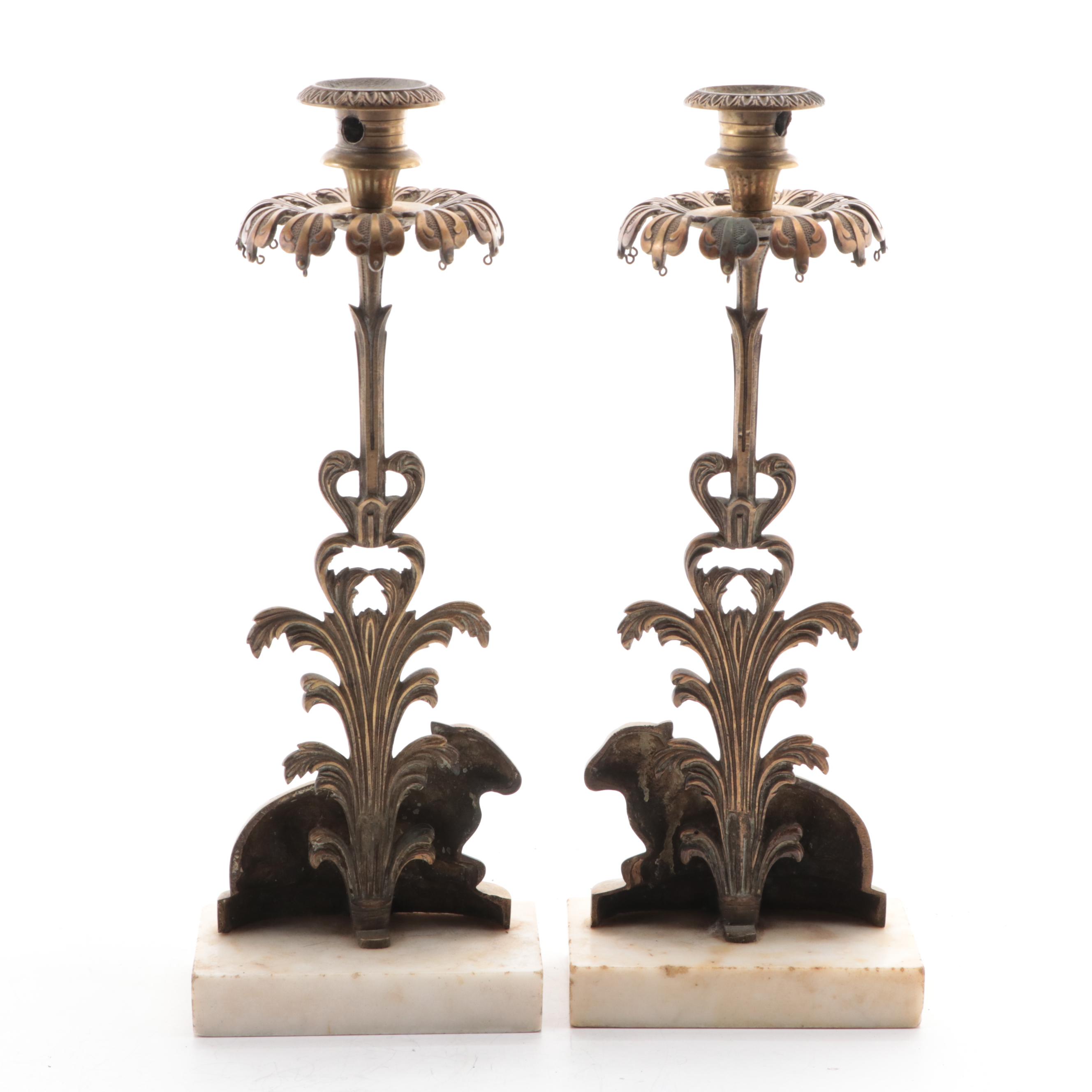 Victorian Gilt Cast Metal Ewe and Lamb Girandoles, Mid to Late 19th Century