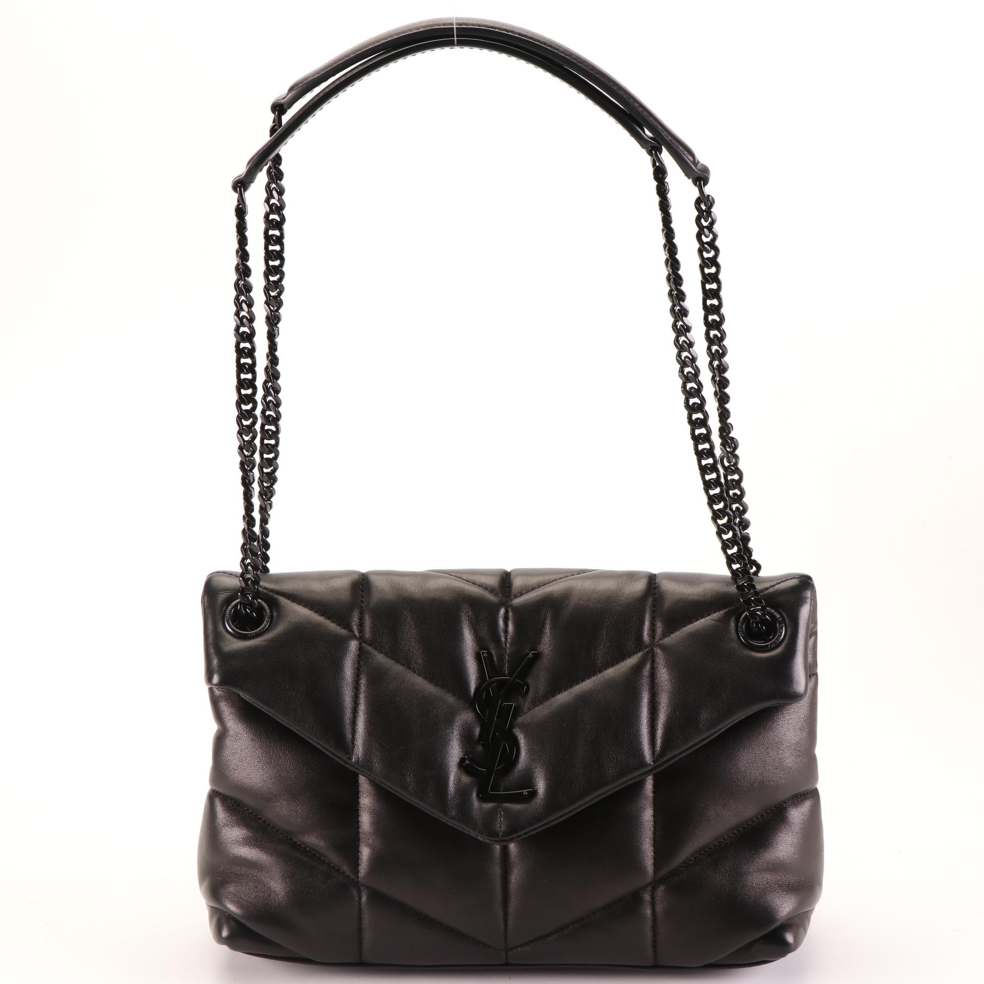 Saint Laurent Small LouLou Puffer Shoulder Bag in Quilted Black Lambskin