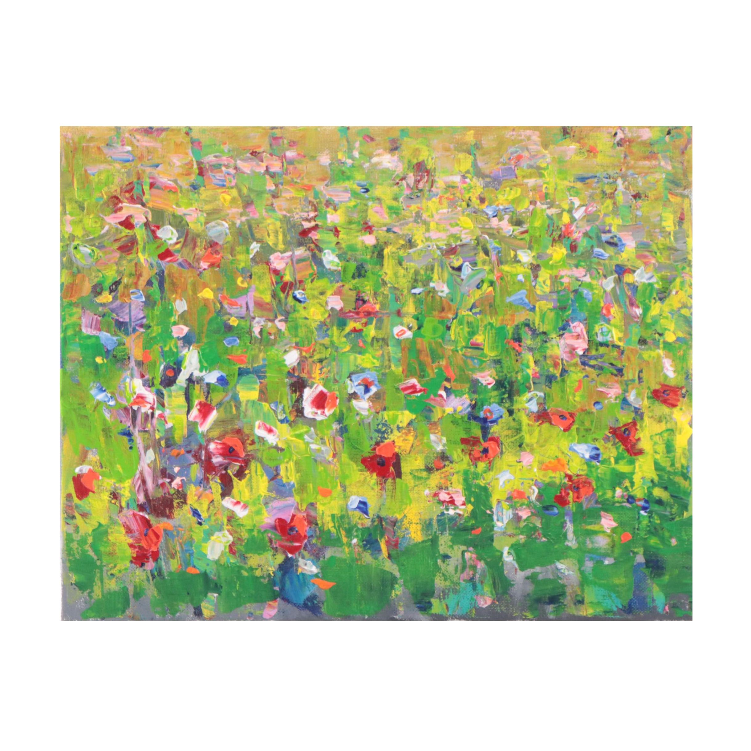 Amelia Colne Floral Acrylic Painting, 21st Century