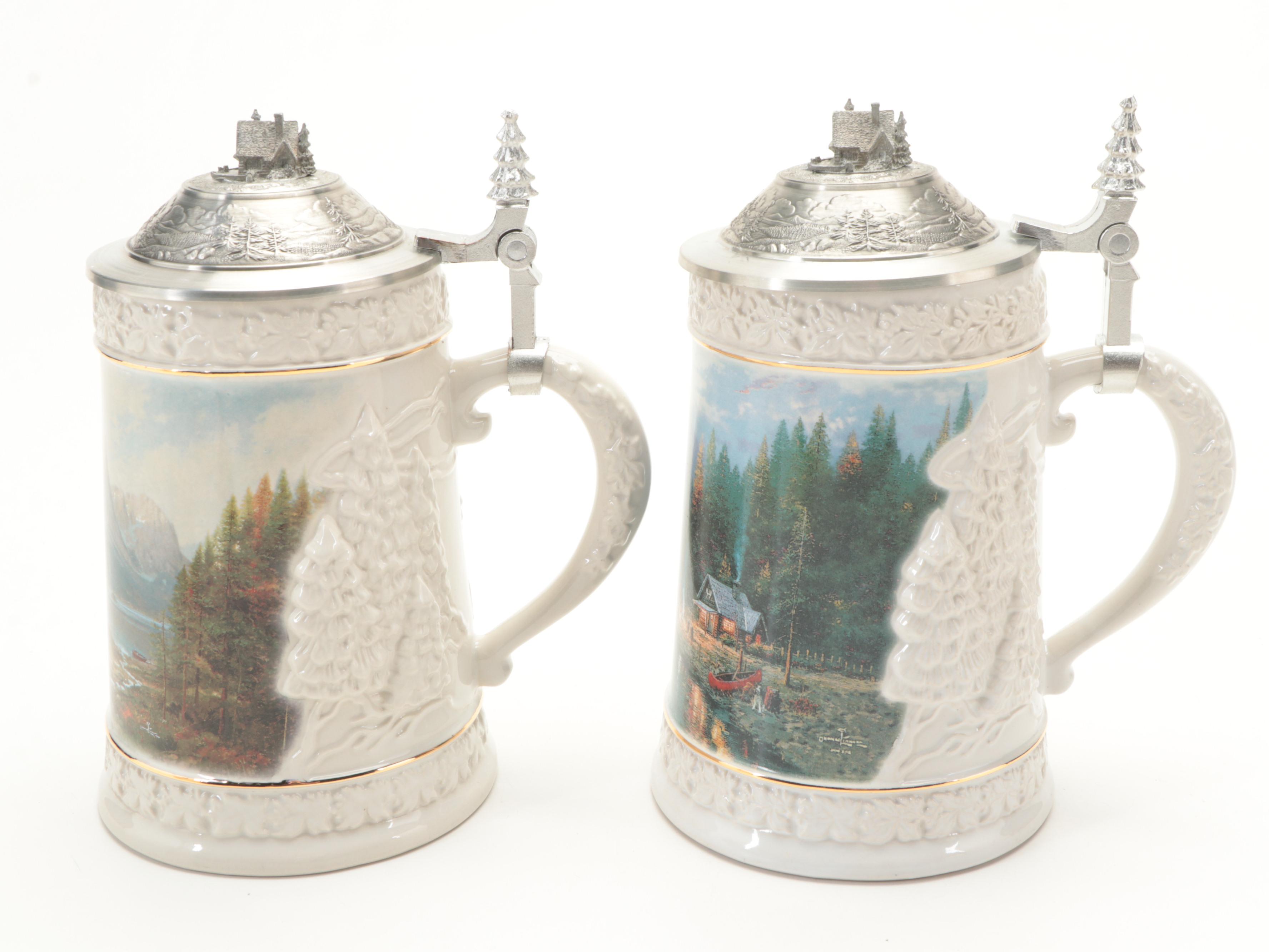 Thomas Kinkade "Woodland Retreat" Collection Stoneware Beer Steins