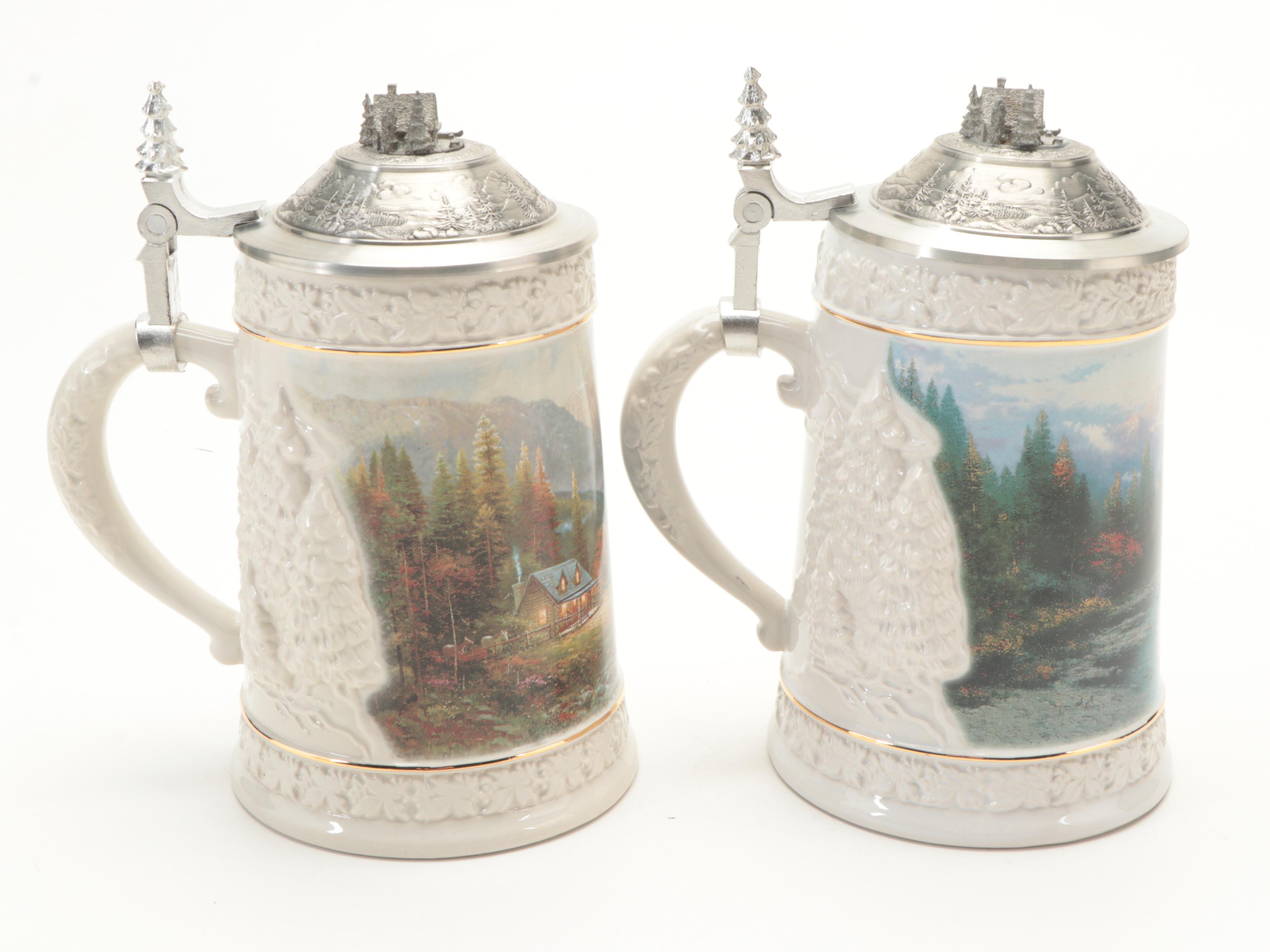 Thomas Kinkade "Woodland Retreat" Collection Stoneware Beer Steins