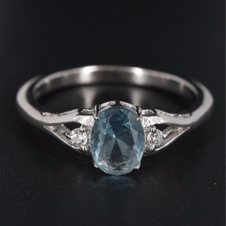 Sterling Aquamarine and Cubic Zirconia Ring