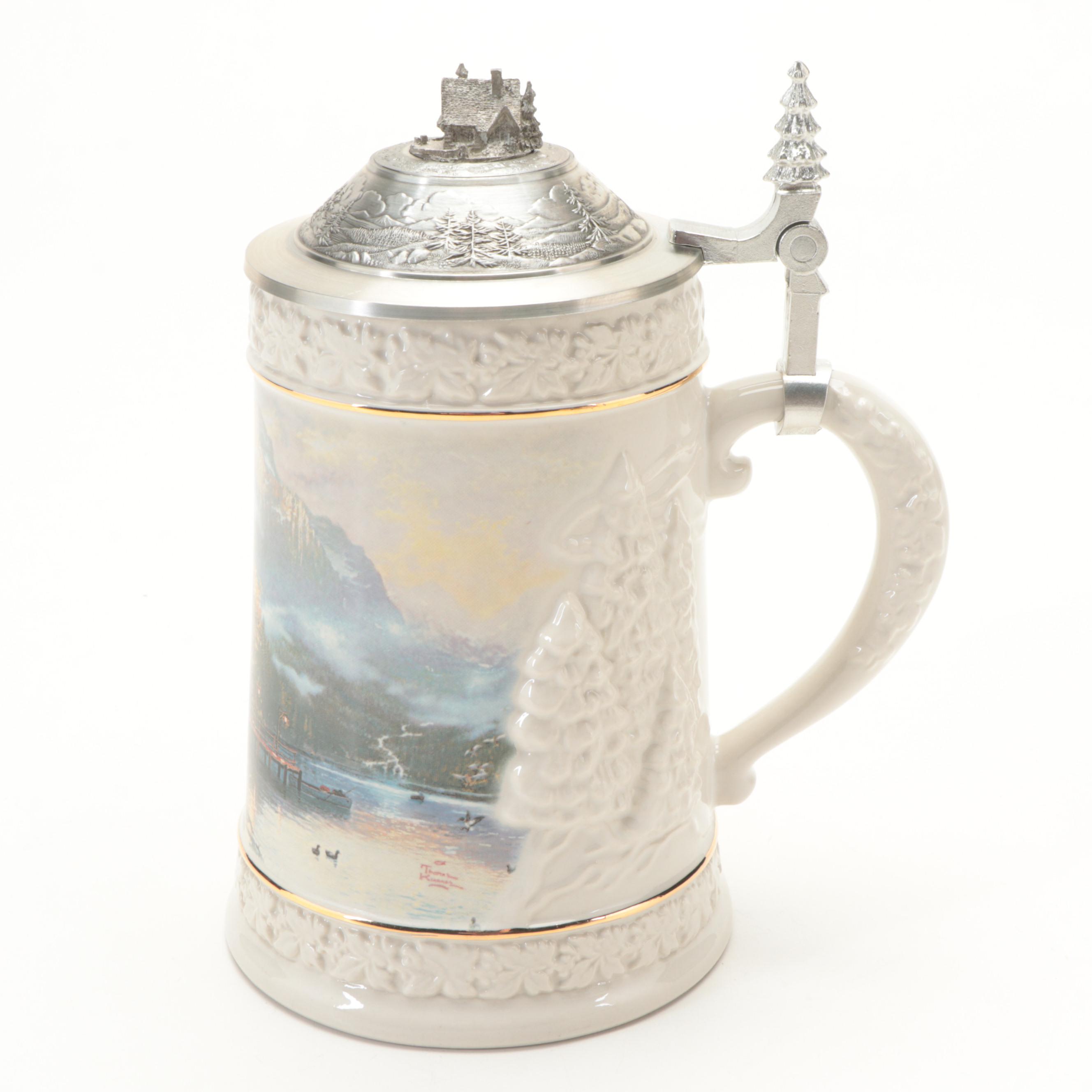 Thomas Kinkade "Woodland Retreat" Collection Stoneware Beer Steins