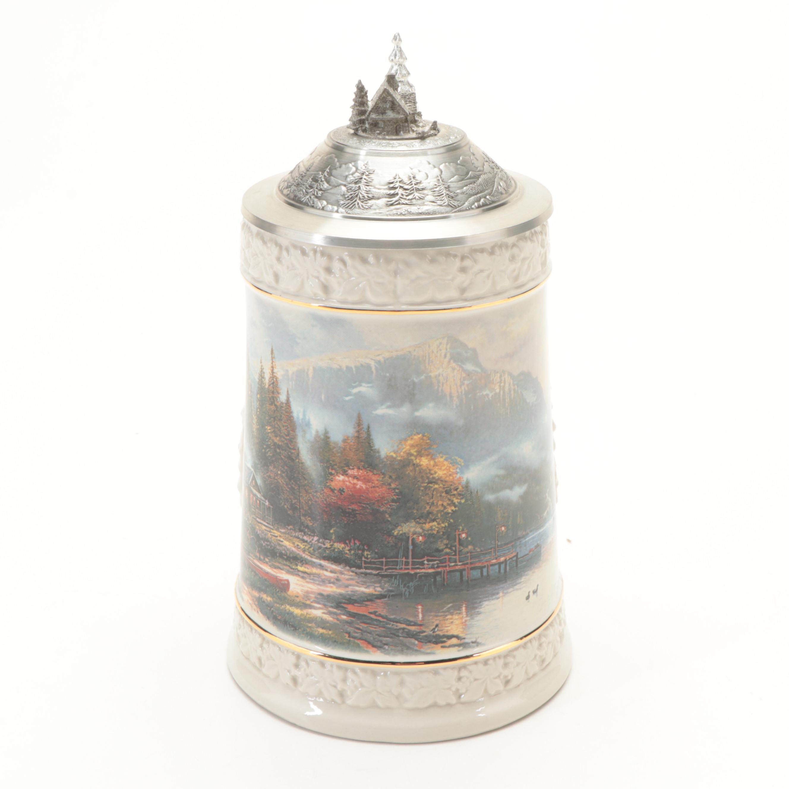 Thomas Kinkade "Woodland Retreat" Collection Stoneware Beer Steins
