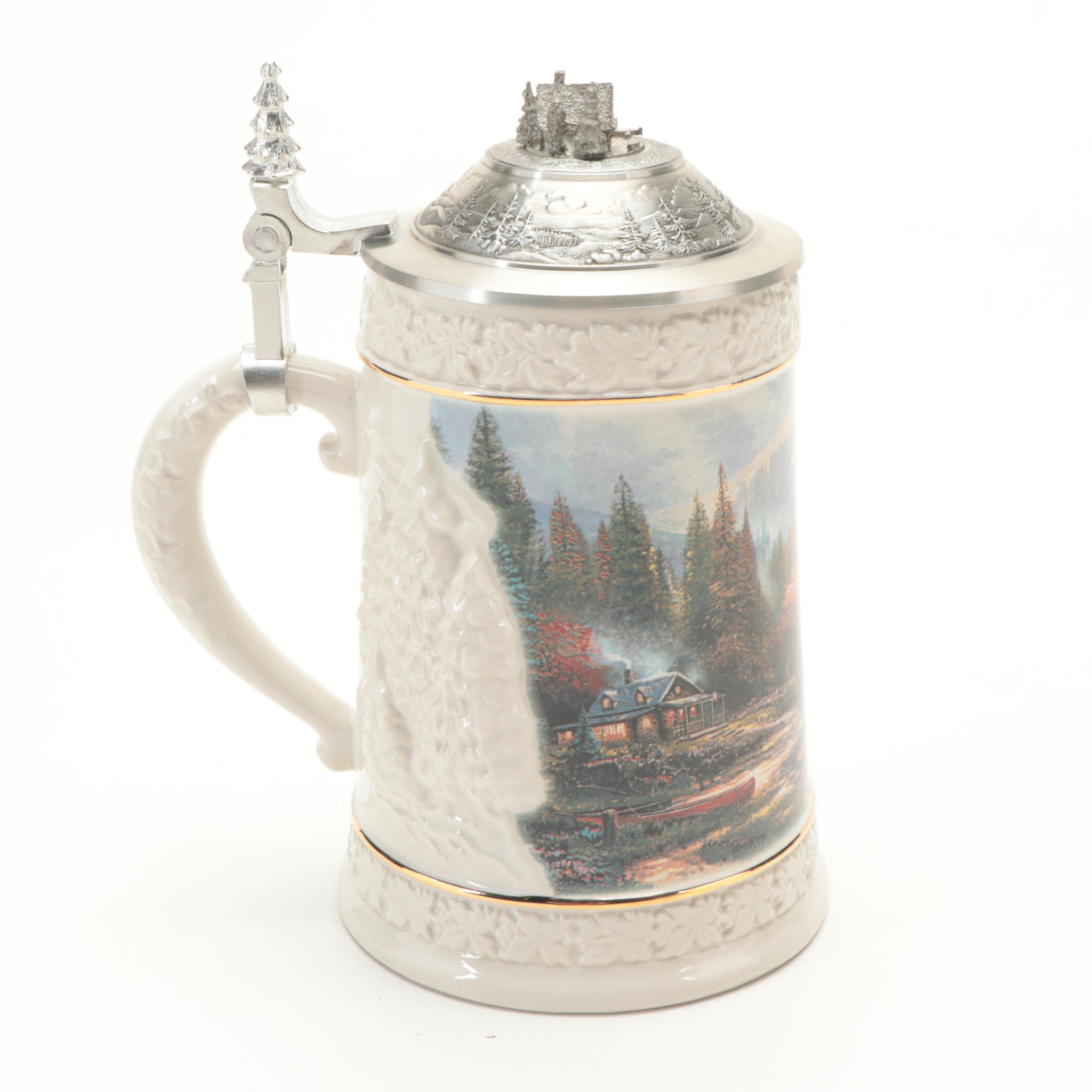 Thomas Kinkade "Woodland Retreat" Collection Stoneware Beer Steins
