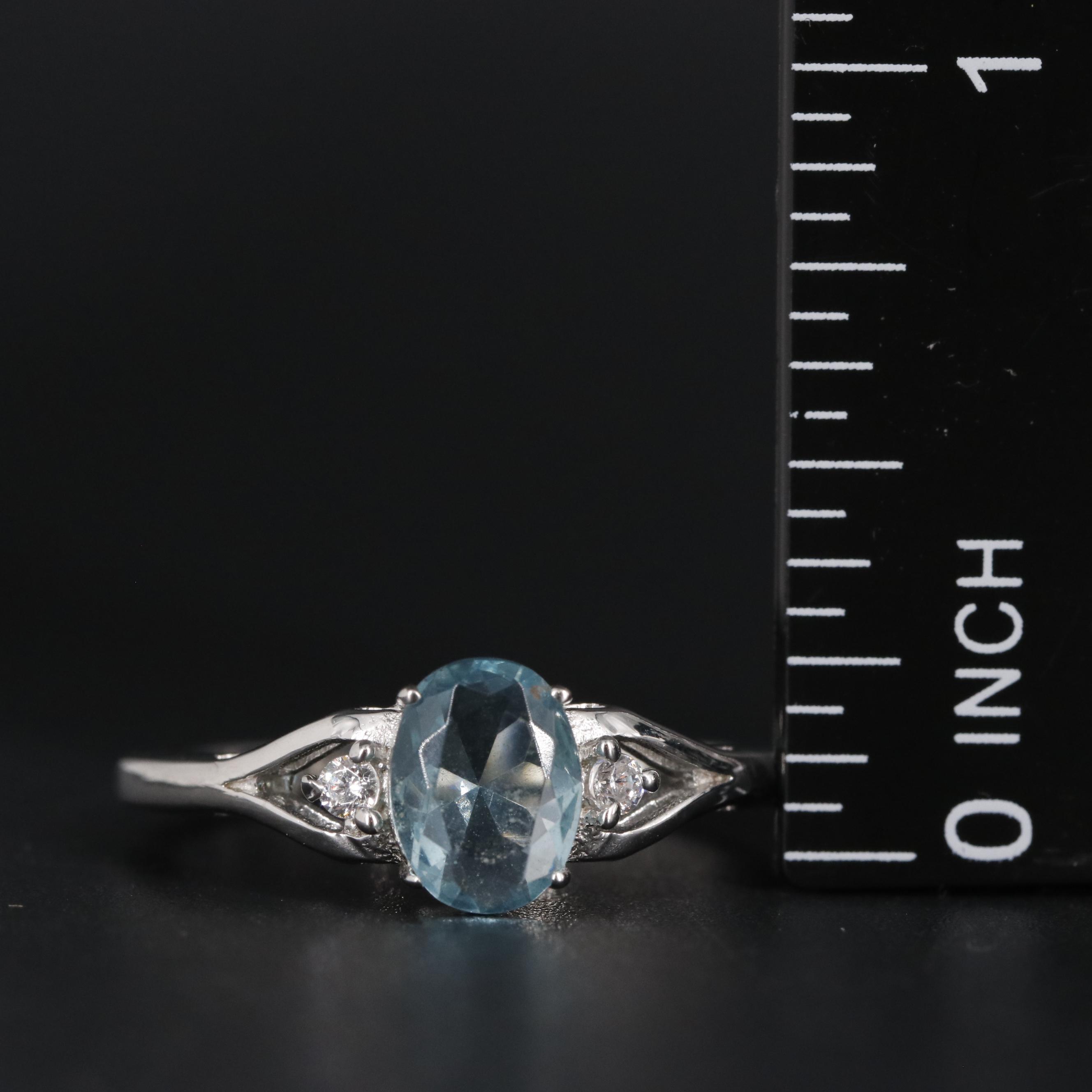 Sterling Aquamarine and Cubic Zirconia Ring