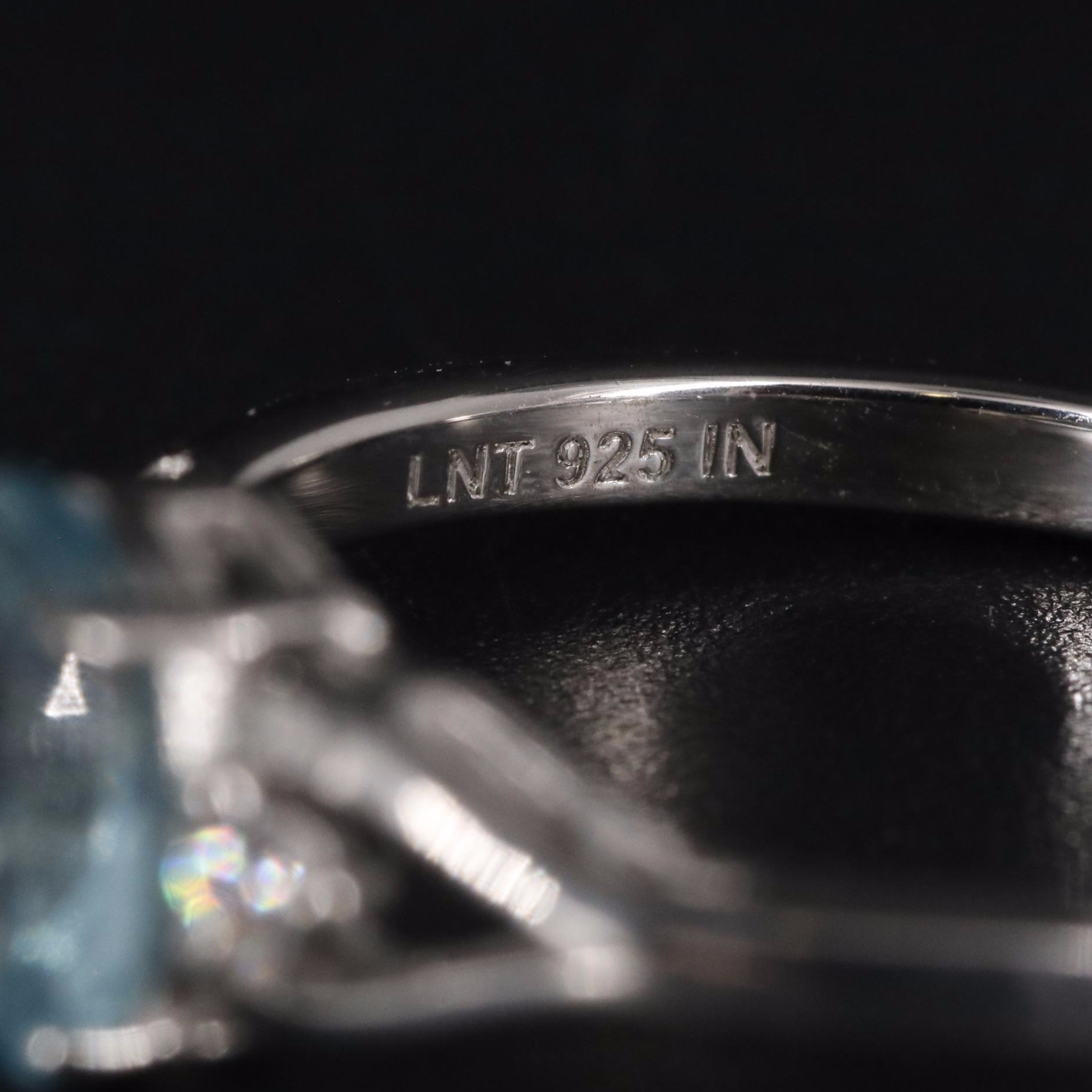 Sterling Aquamarine and Cubic Zirconia Ring