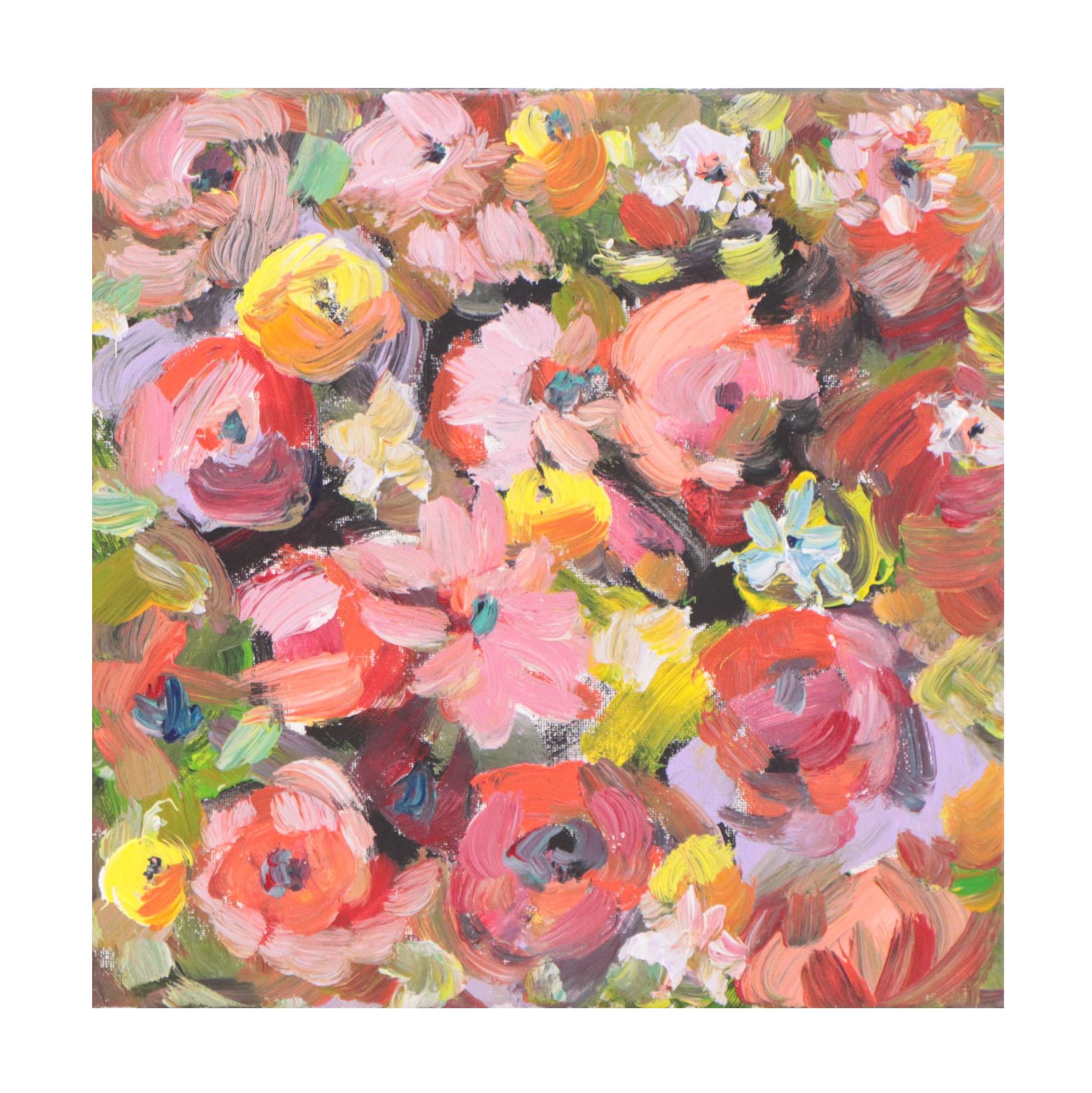 Leif Janek Floral Acrylic Painting, 21st Century