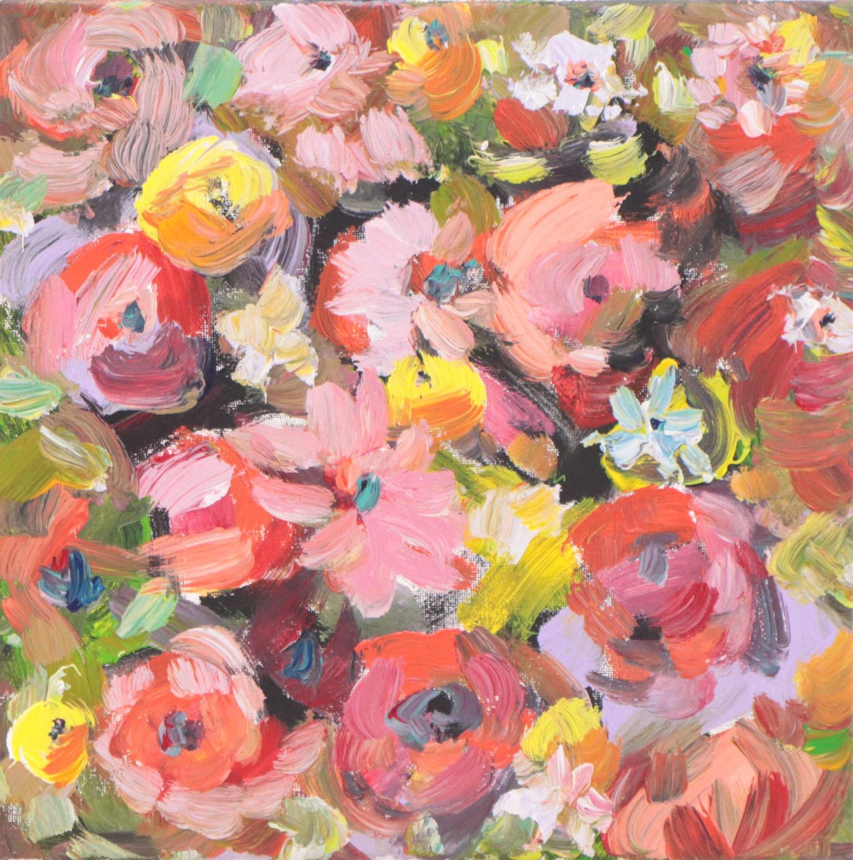 Leif Janek Floral Acrylic Painting, 21st Century