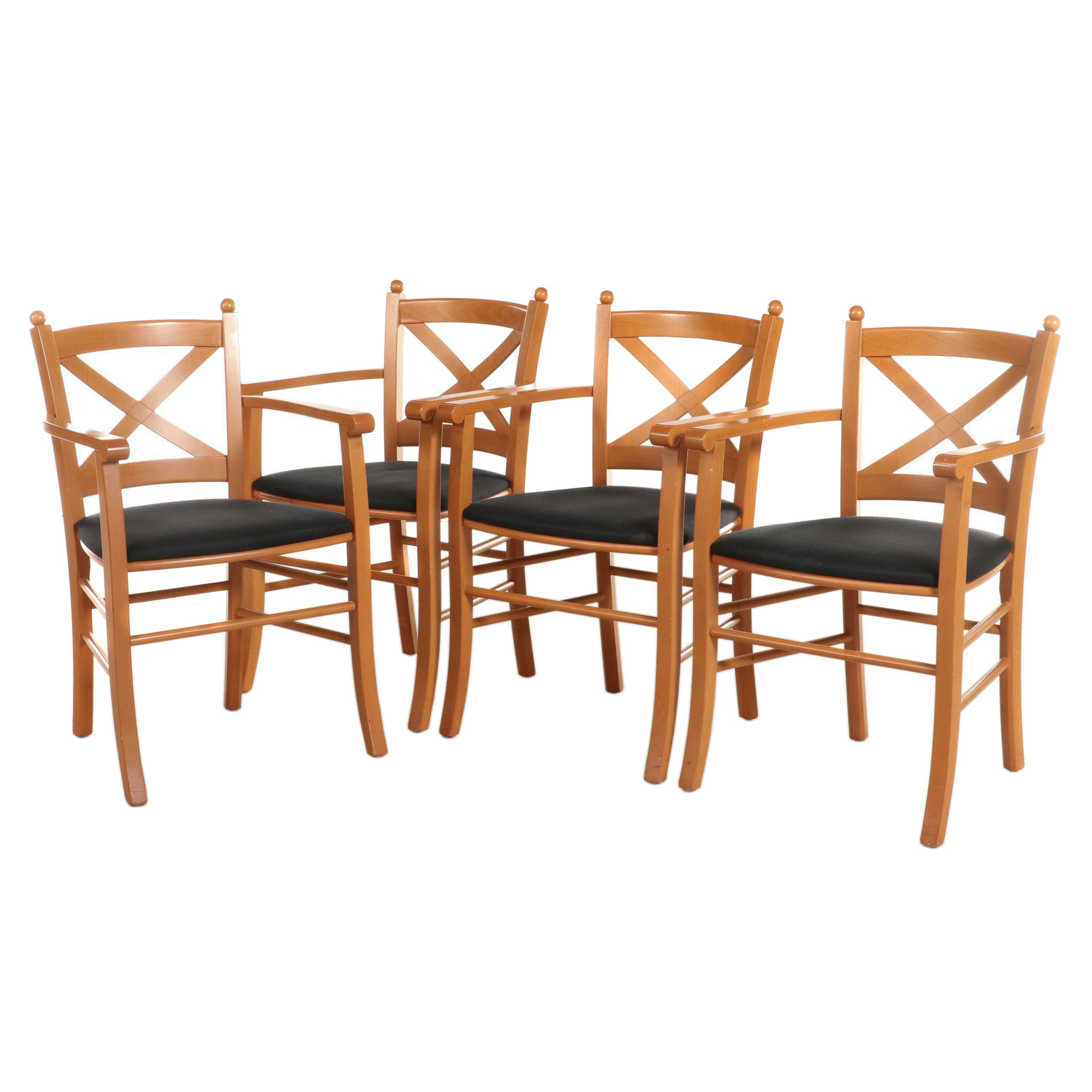 Four Tonon & Co. Beech X-Back Armchairs, Late 20th Century