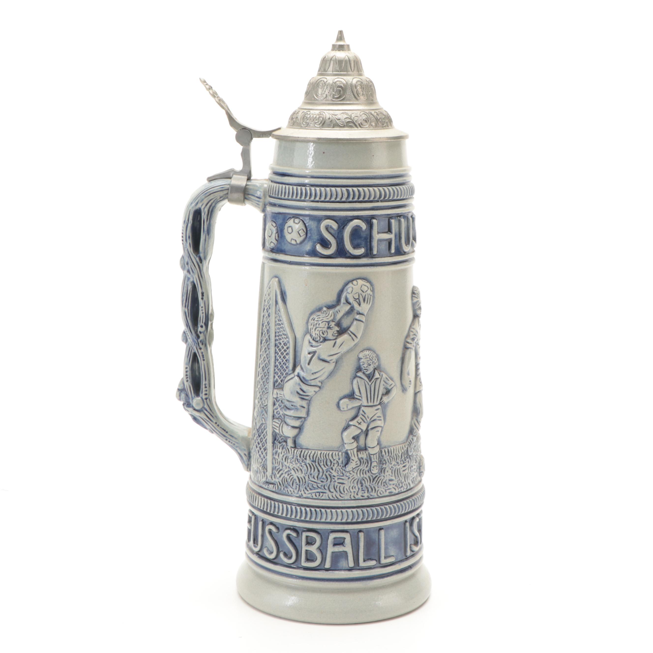German Molded Stoneware and Porcelain Beer Steins