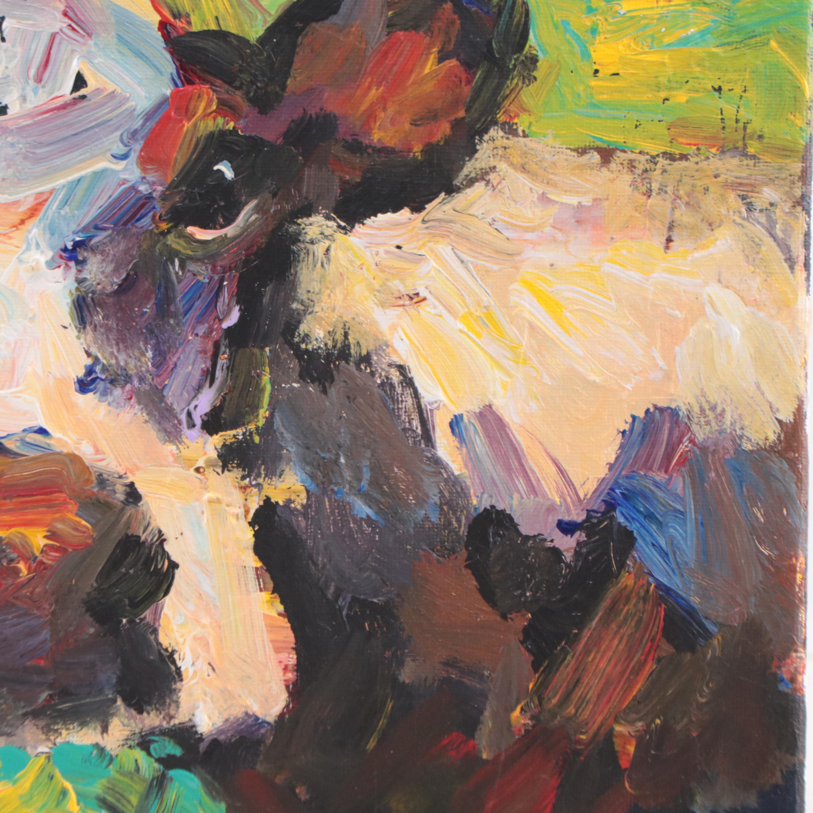 Elle Raines Cow Portrait Acrylic Impasto Painting