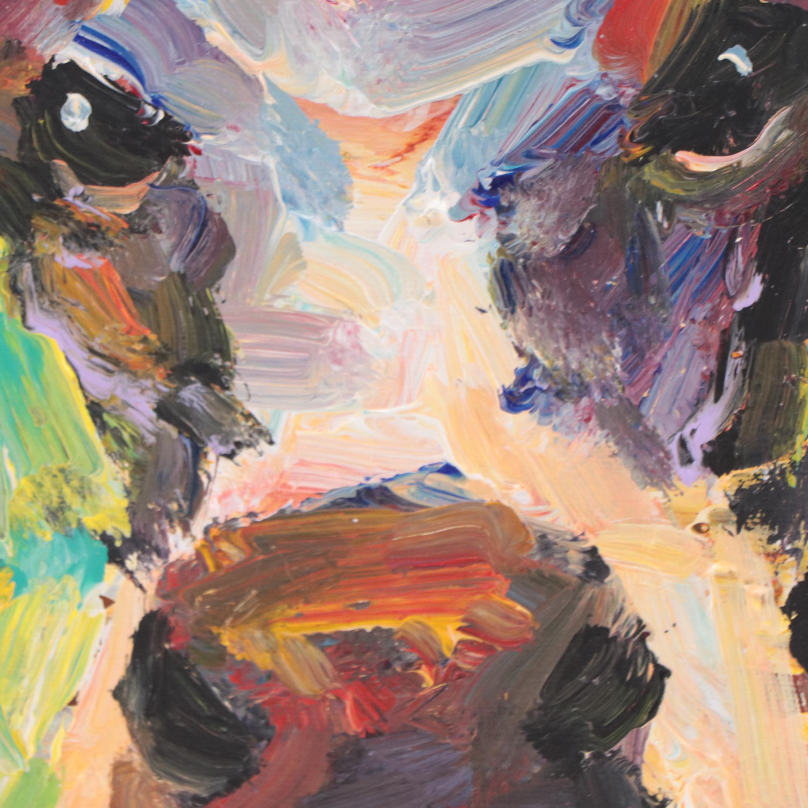 Elle Raines Cow Portrait Acrylic Impasto Painting