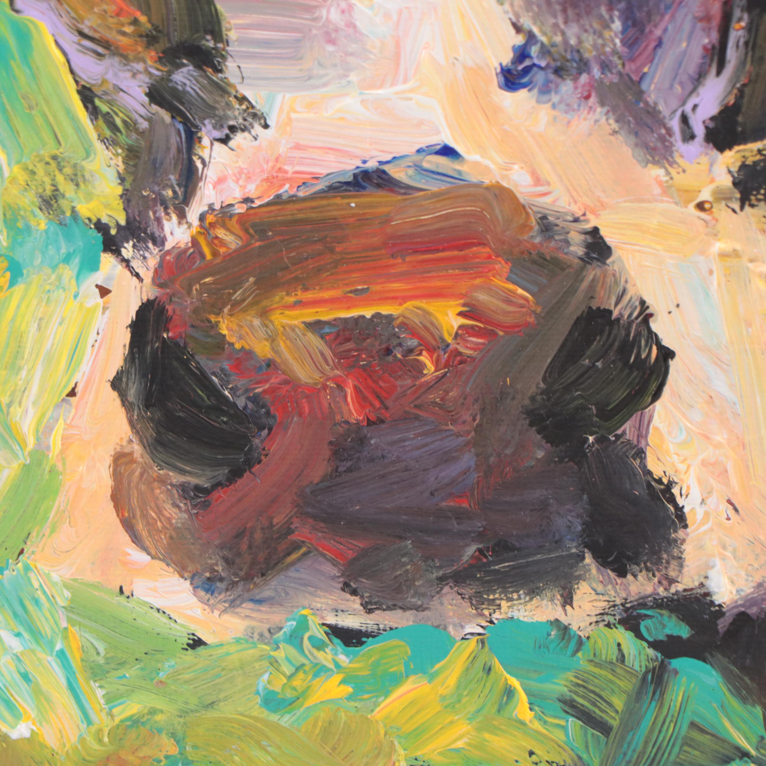 Elle Raines Cow Portrait Acrylic Impasto Painting